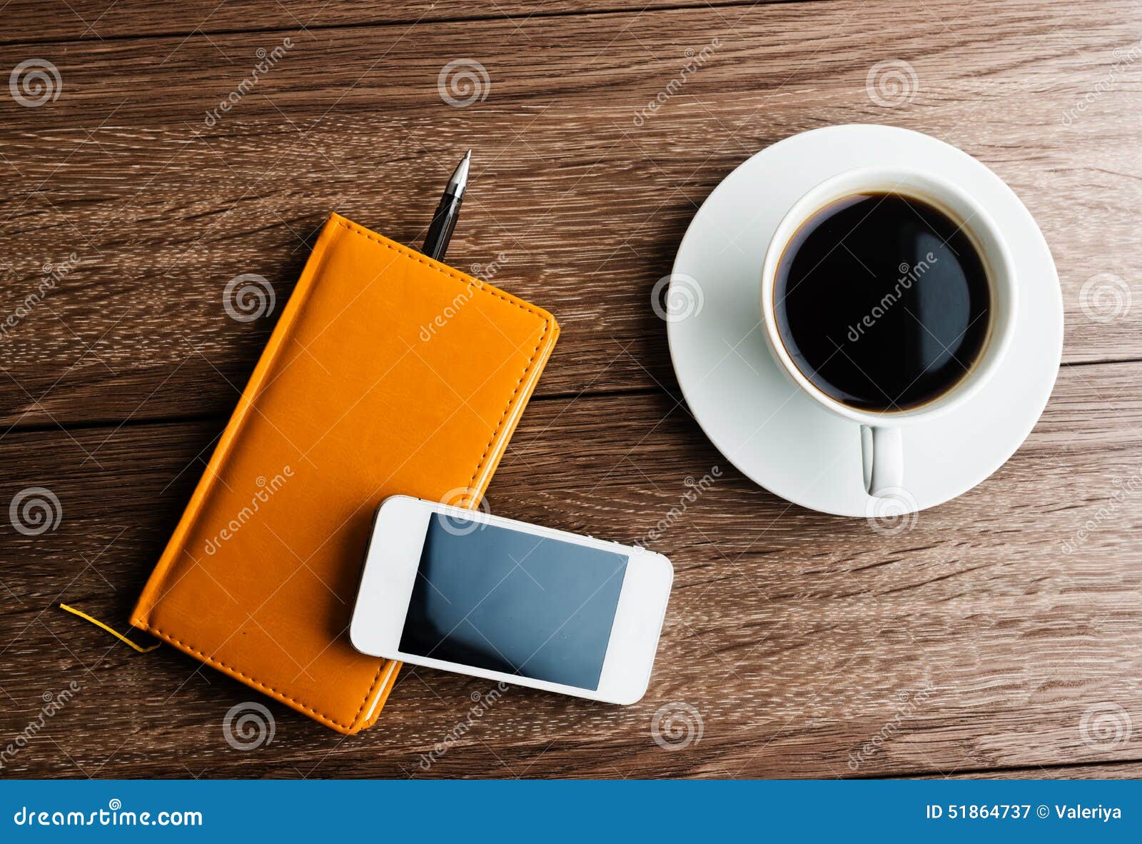 Organizer with Cup of Coffee and Mobile Phone Stock Image Image of