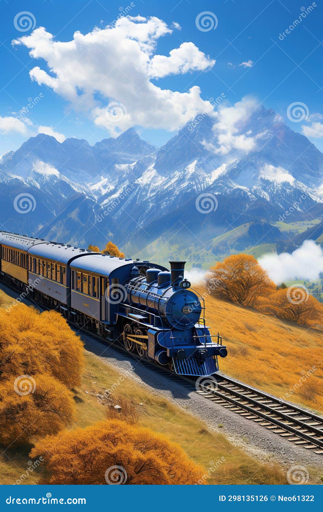 The Orient Express Train Moving at Speed with Mountains Generative AI