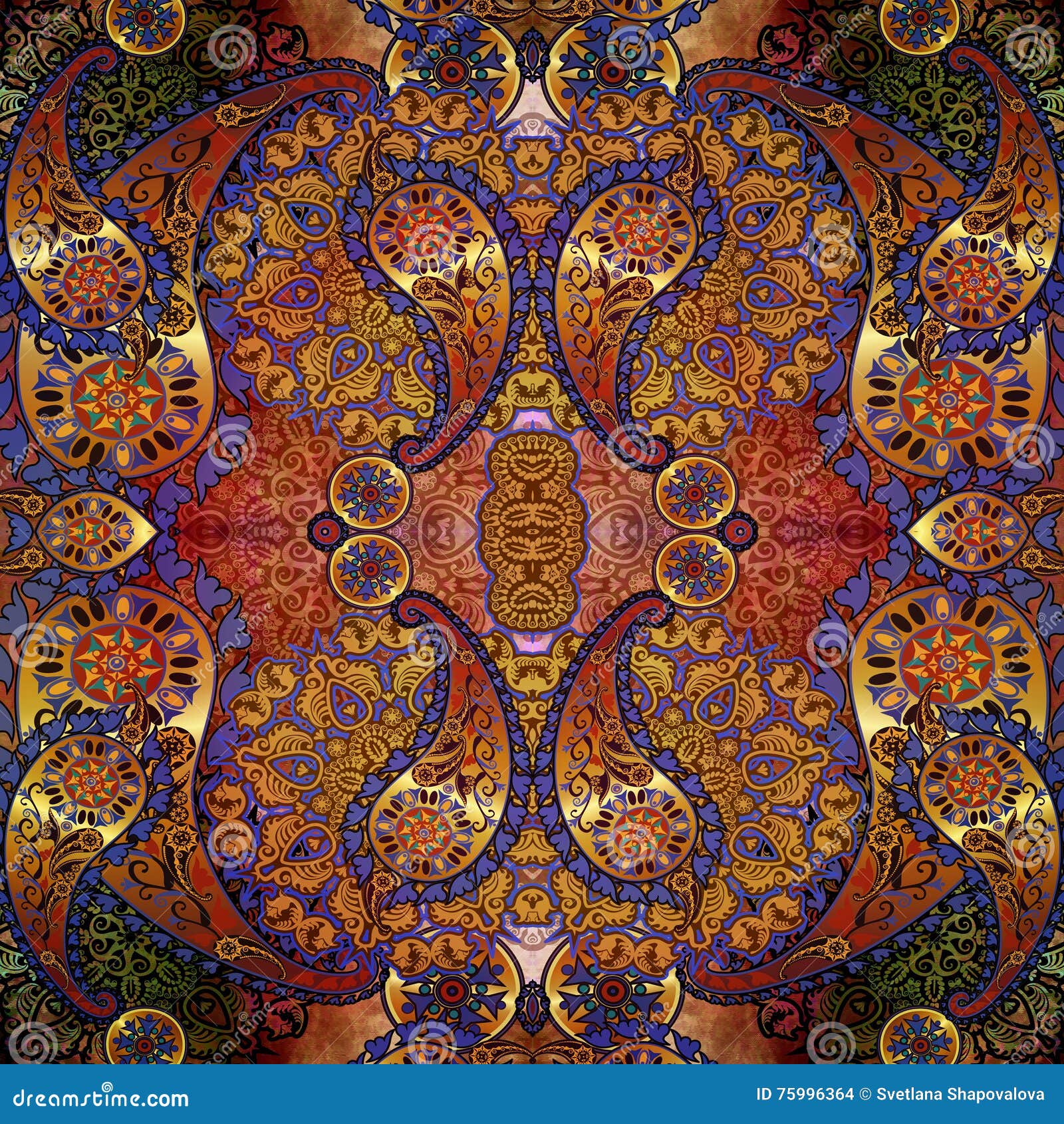 Oriental Floral Design on Shabby Background Stock Illustration