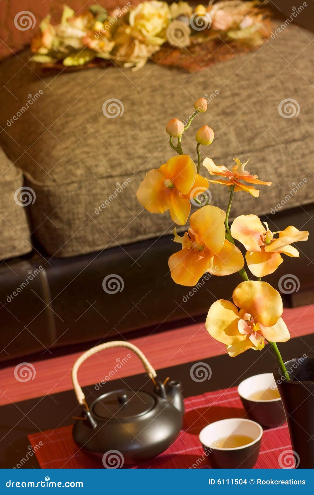 Oriental Living Room with Teapot and Cups Stock Photo Image of