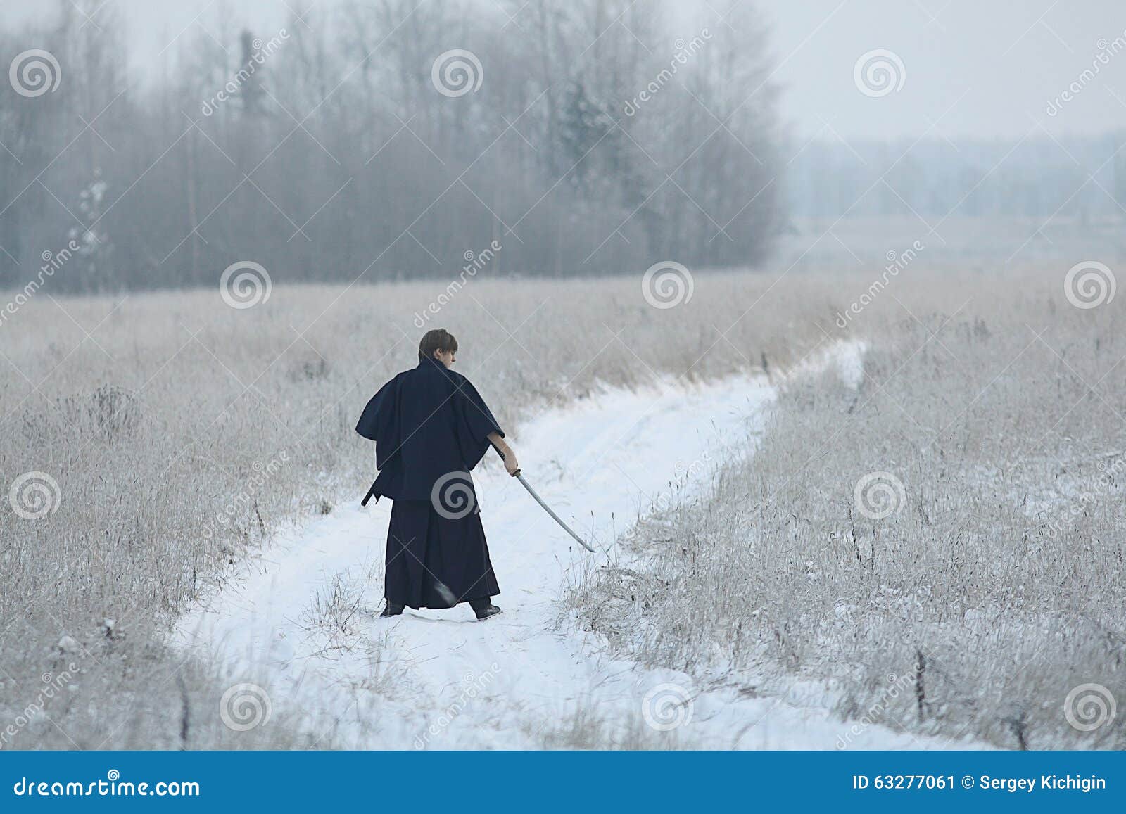 Oriental Martial Arts Warrior at Winter Training Stock Image Image of