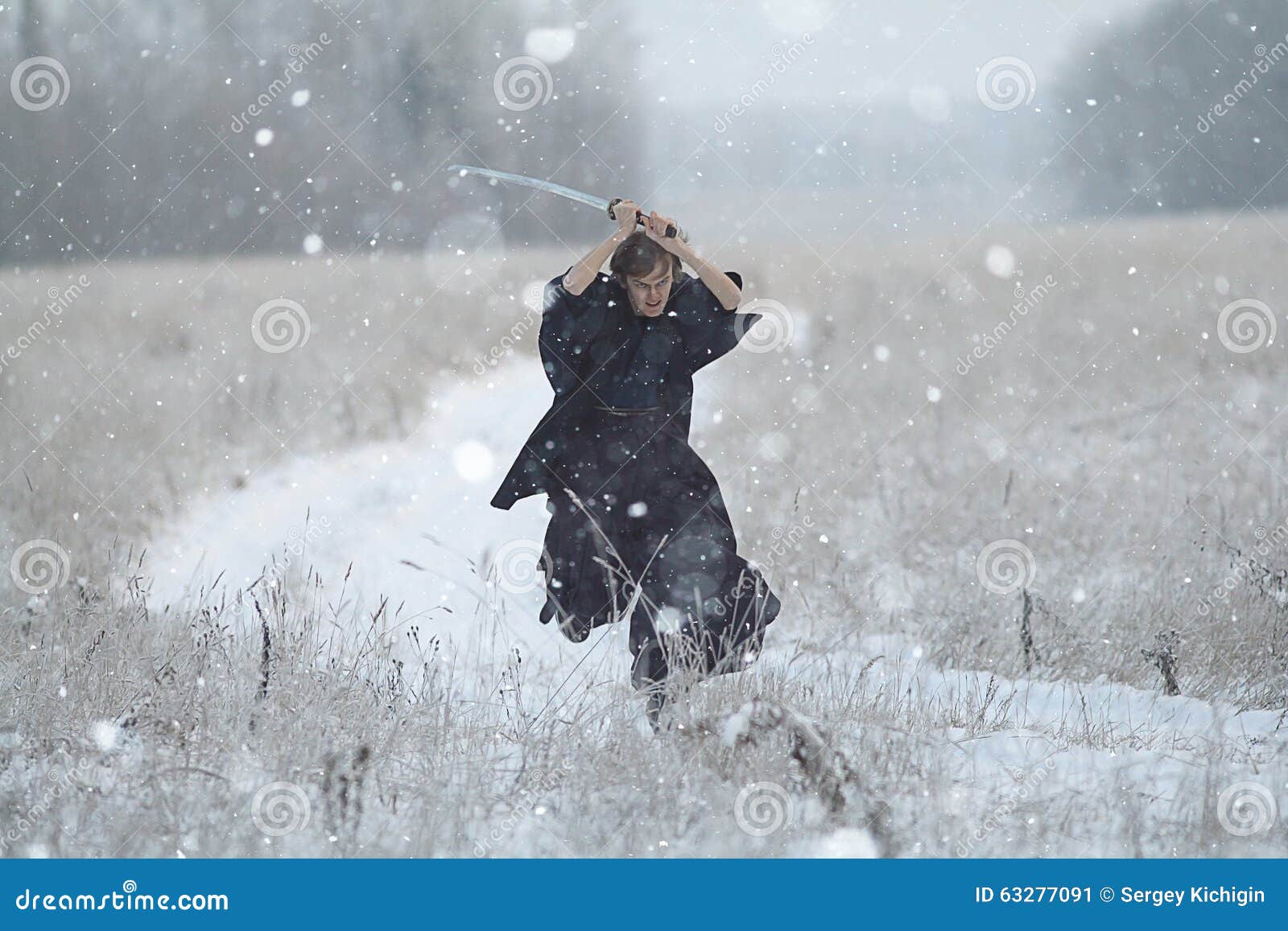Oriental Martial Arts Warrior at Winter Training Stock Image Image of