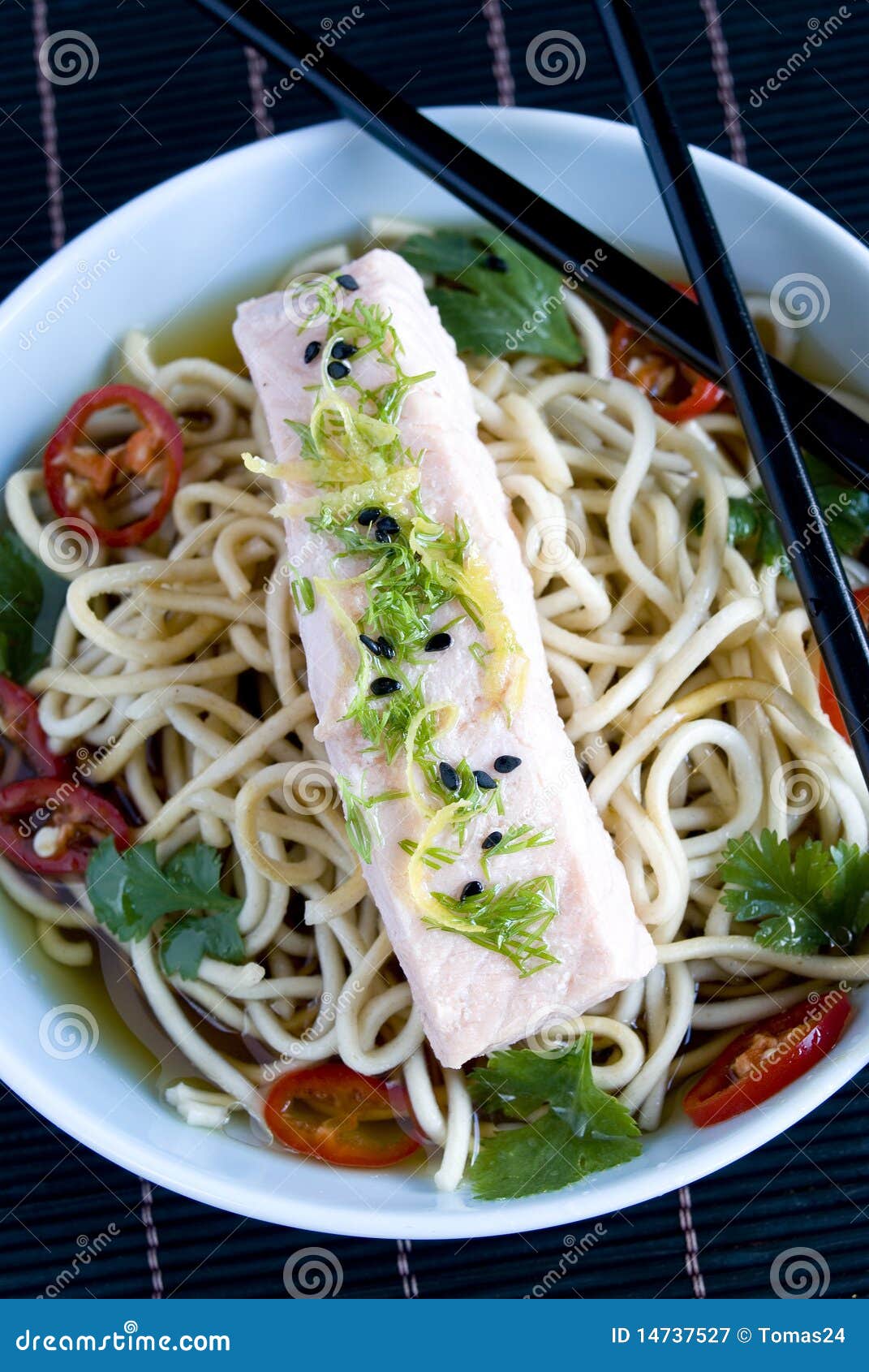 Oriental salmon soup stock image. Image of broth, oriental 14737527