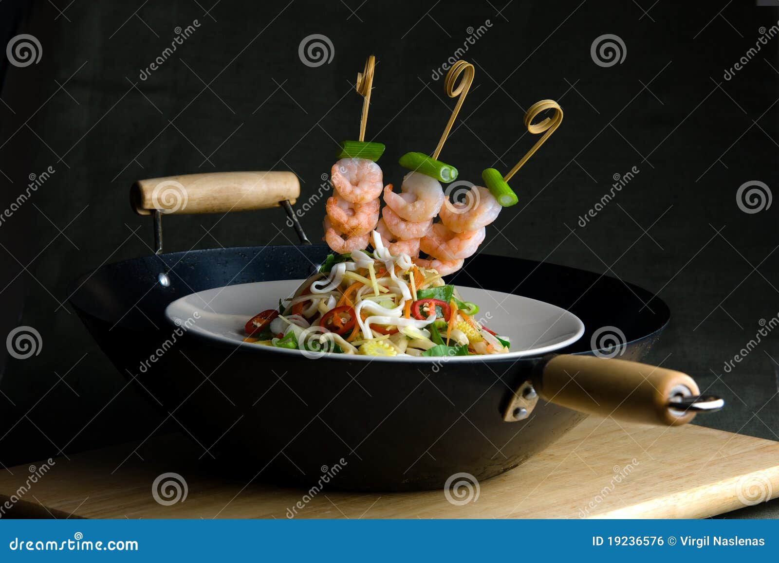 Oriental Stir-fry with Prawns and Noodles Stock Photo - Image of