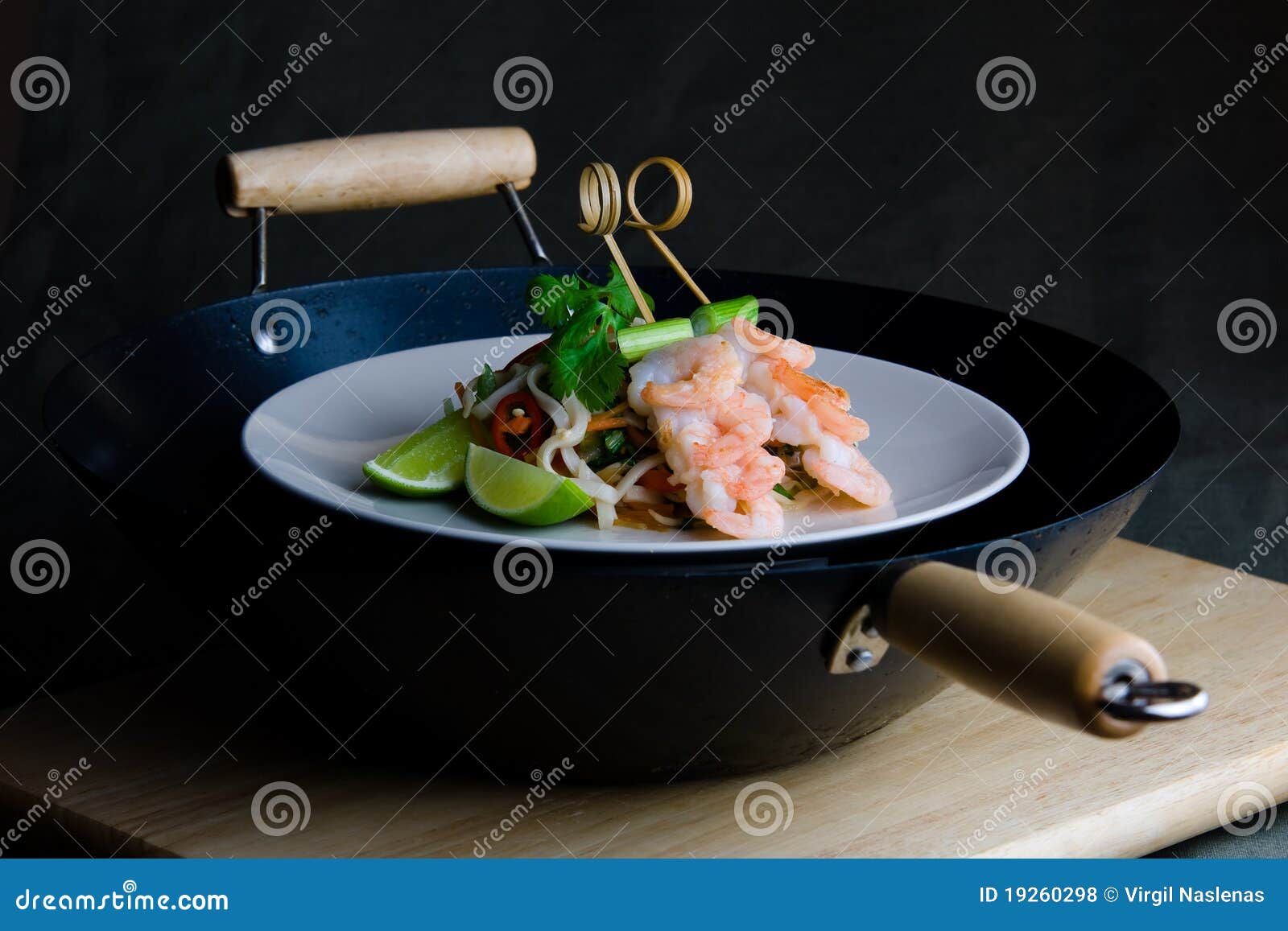 Oriental Stir-fry with Prawns and Noodles Stock Photo - Image of garlic
