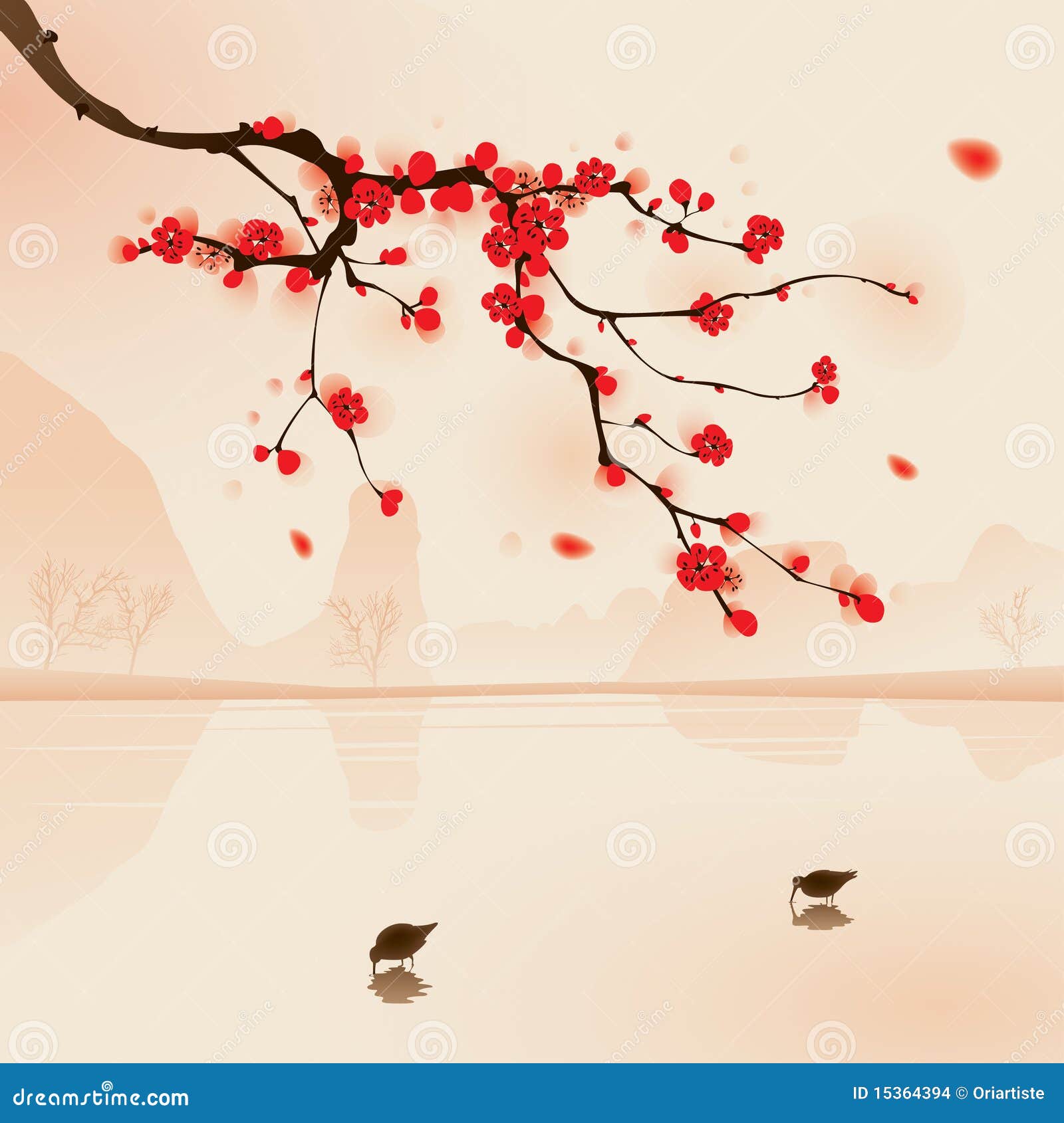 oriental style painting, plum blossom in spring