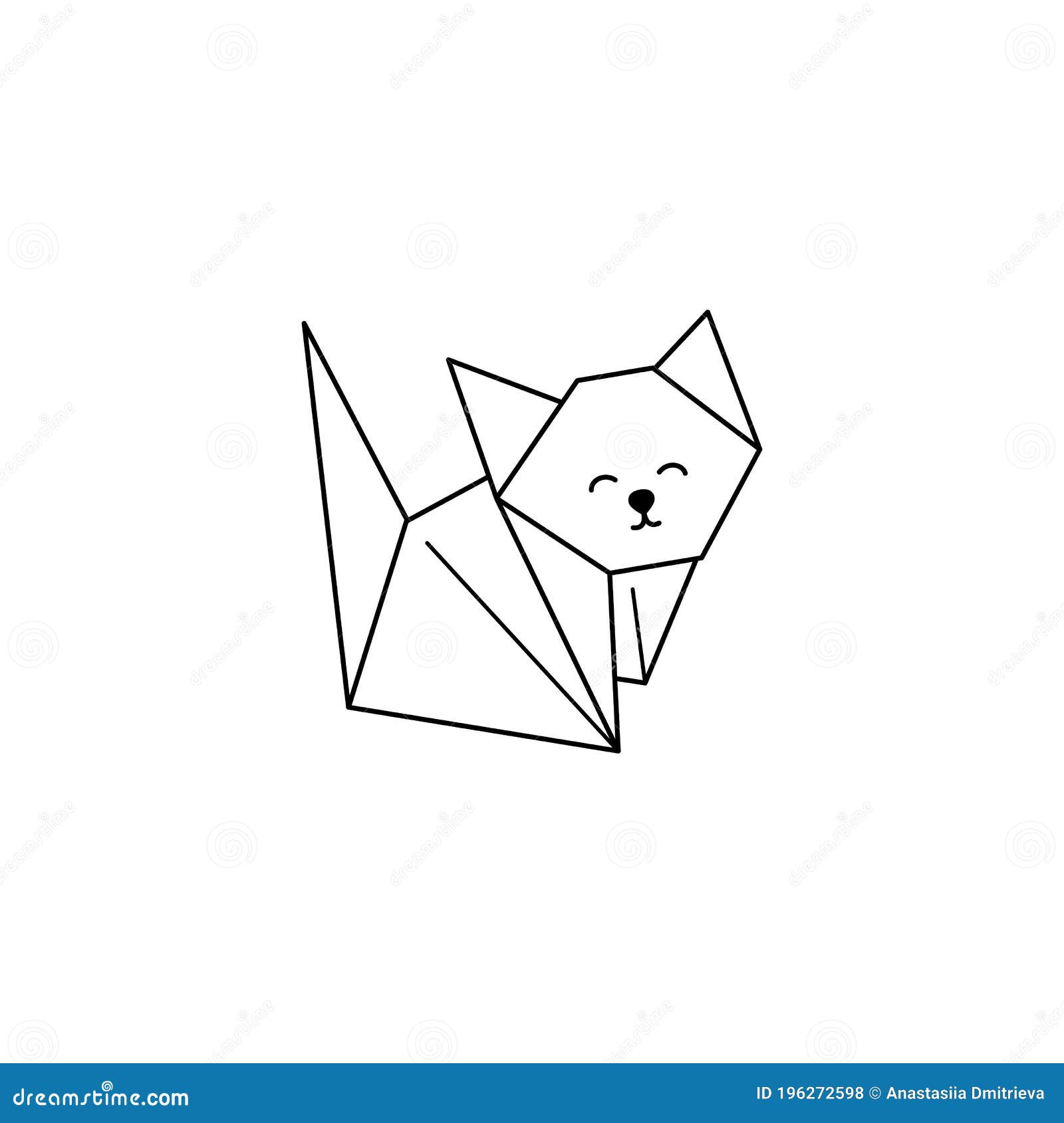 origami cat icon in a trendy minimalistic linear style. folded paper animal figures.  