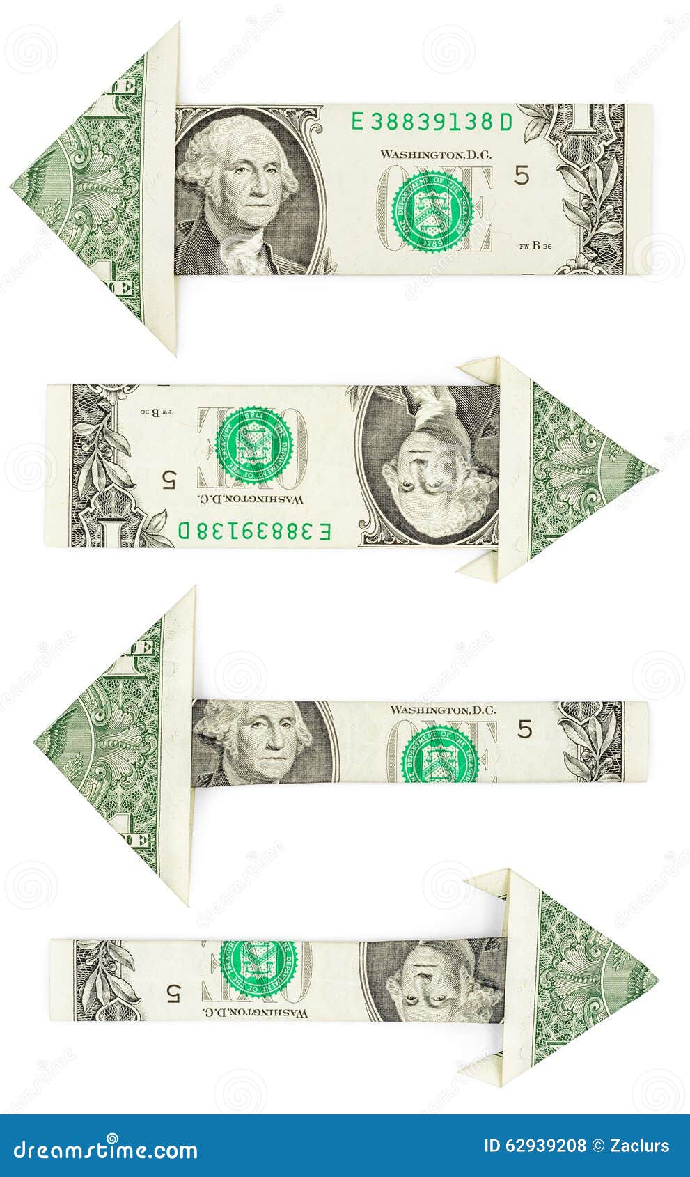 Origami Dollar Arrow Isolated Stock Photo Image of money, angle 62939208
