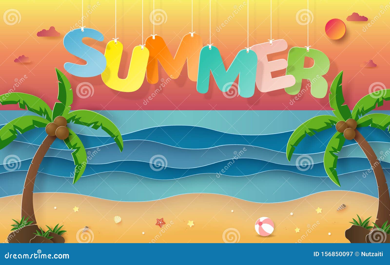 Origami Paper Art of Summer Season, Hanging Word Summer with Background of  the Tropical Beach with Sunset in the Evening Stock Illustration -  Illustration of decoration, beach: 156850097