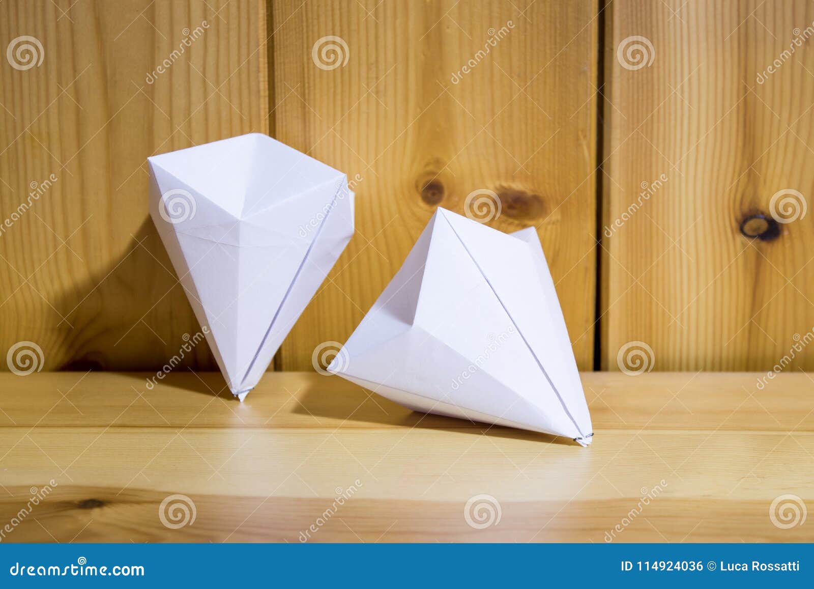 Origami Paper Diamonds On A Wood Shelf Stock Photo Image Of Shelf Pencils 114924036