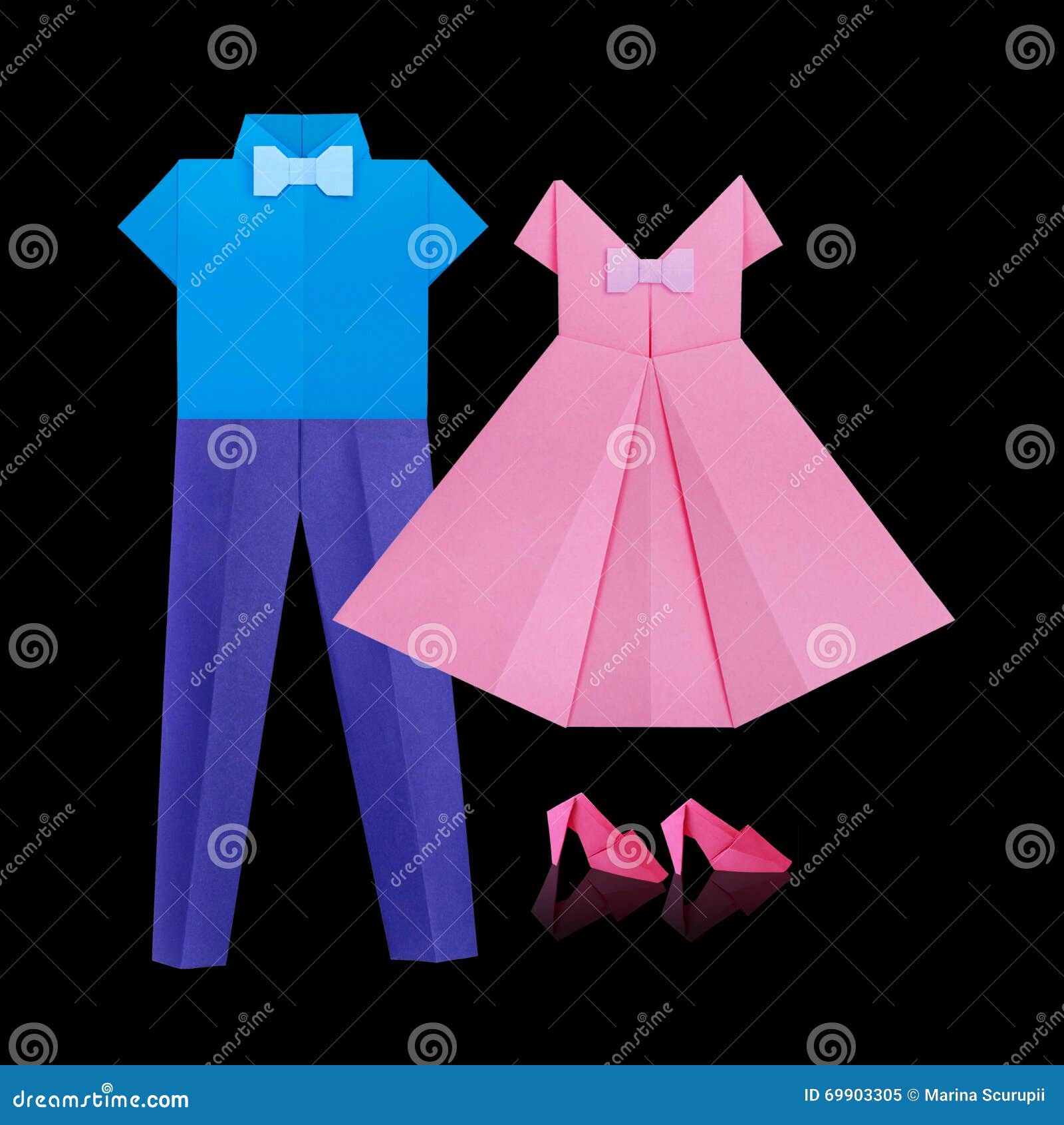 https://thumbs.dreamstime.com/z/origami-people-clothing-paper-shopping-men-s-event-clothings-shirt-bow-tie-blue-trousers-women-pink-dress-shoes-69903305.jpg