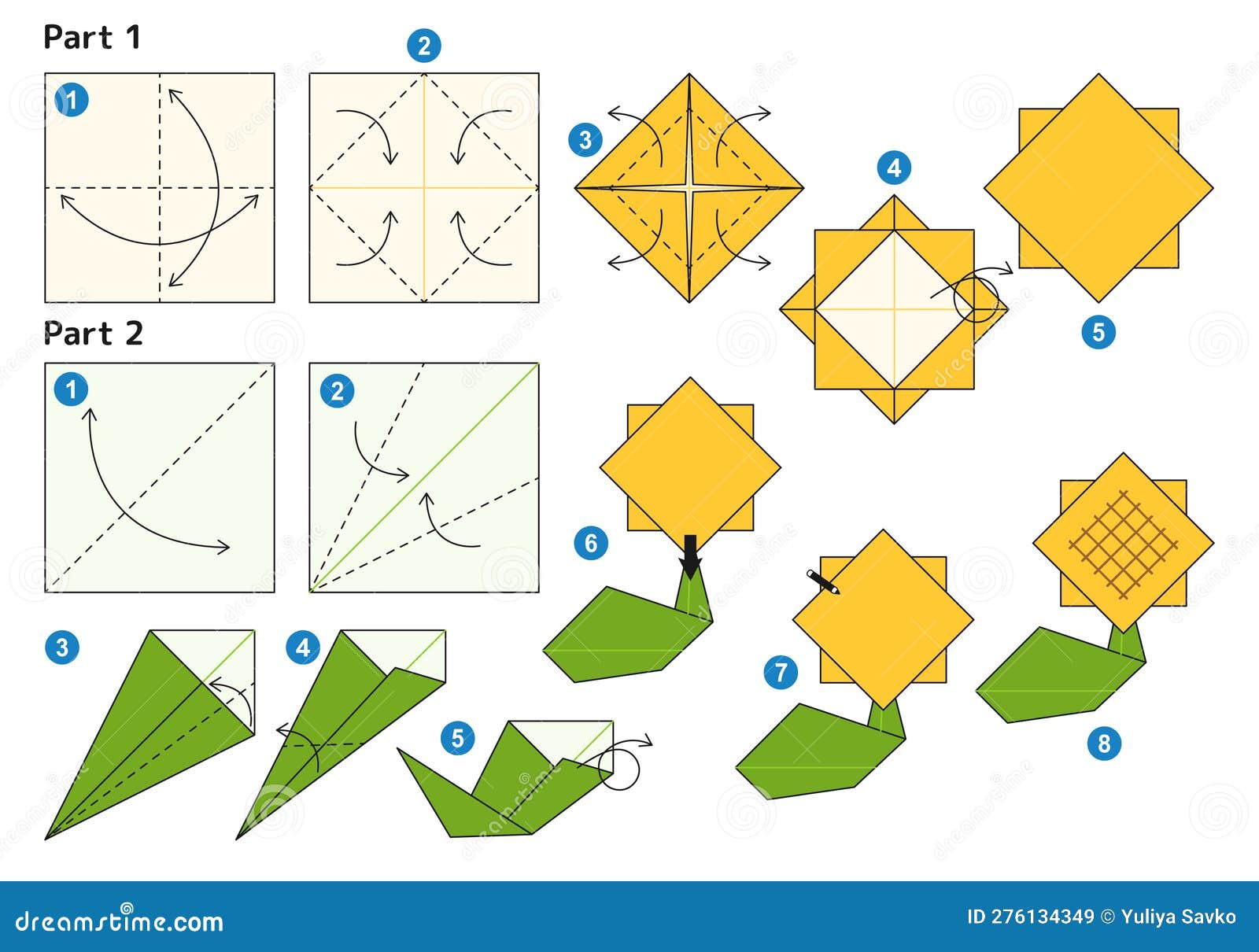 Origami Tutorial for Kids. Origami Cute Sunflower. Stock Vector ...