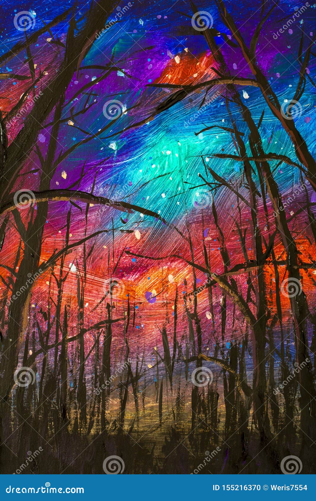 Original Acrylic Painting Night Landscape. Beautiful Illustration ...