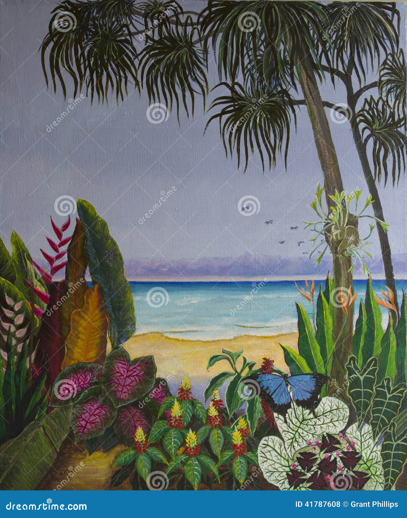 original acrylic painting of tropical beach