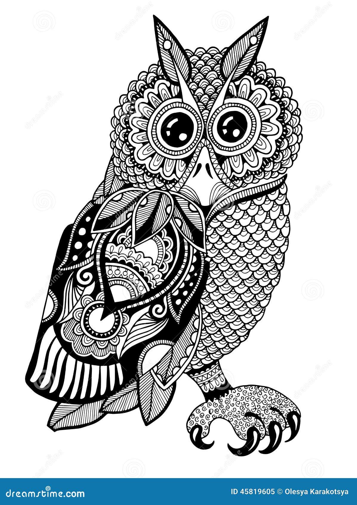 Decorative Owl on a Flowering Branch Coloring Book for Adults. Hand Drawn  Decorative Owl for the Anti Stress Coloring Page Stock Vector -  Illustration of abstract, drawn: 116211446