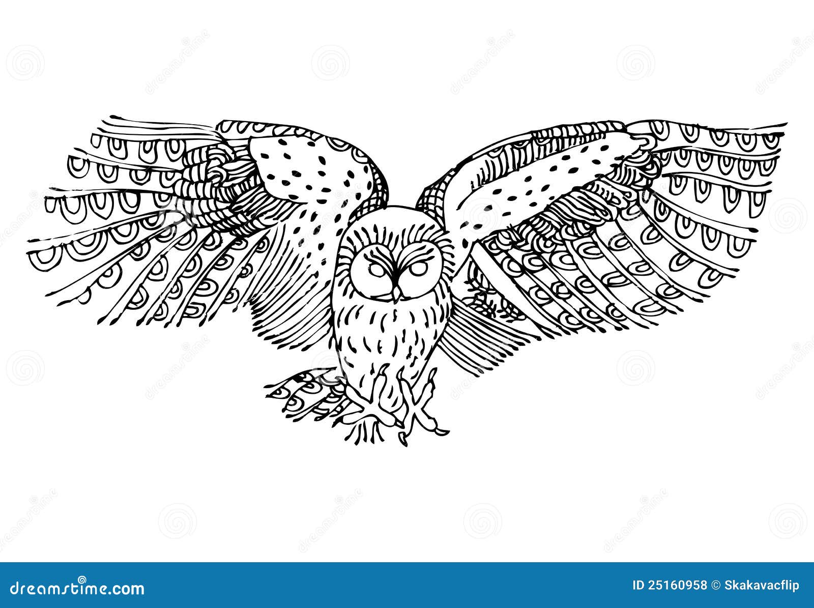 Original Black and White Drawing of Owl Stock Vector Illustration of