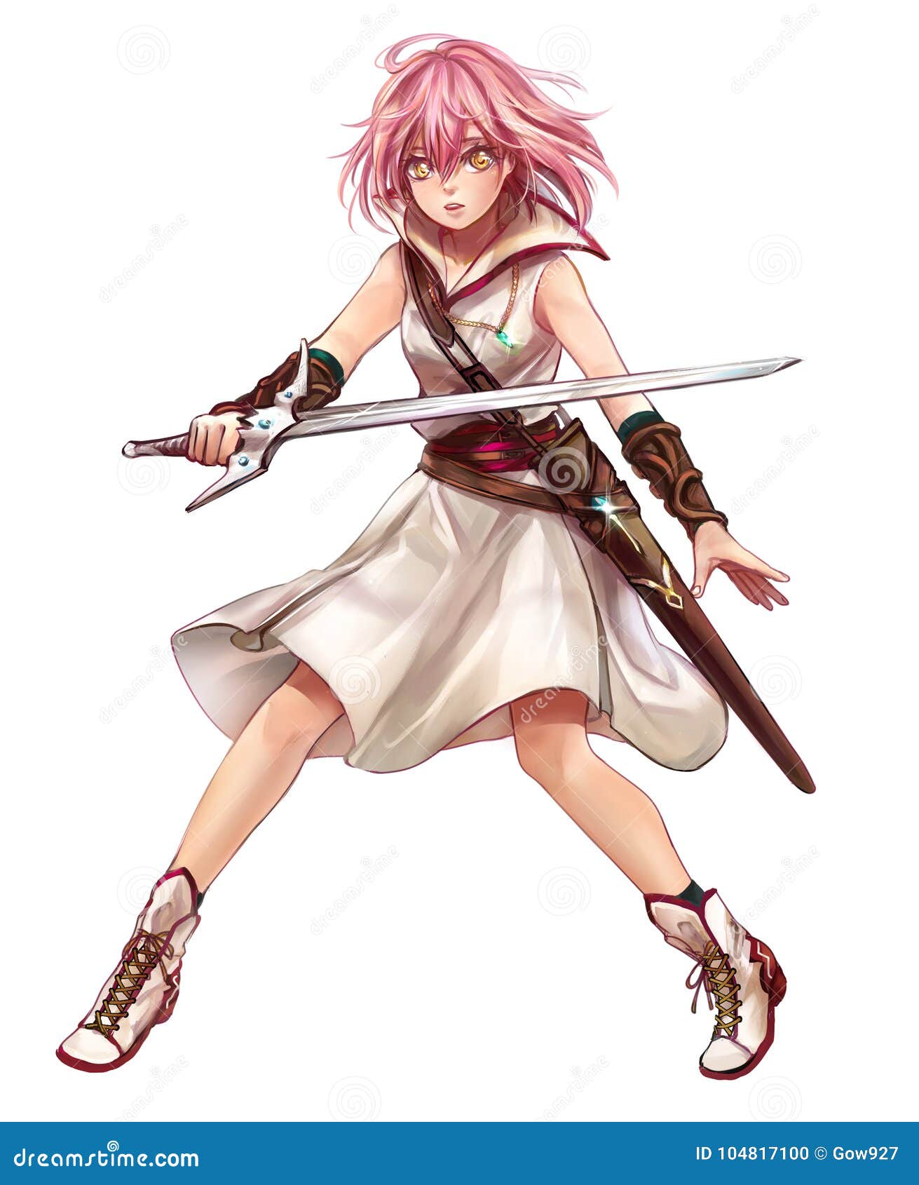 cute original character  of fantasy female girl warrior or swordswoman magic fencer knight named lenaria in japanese manga