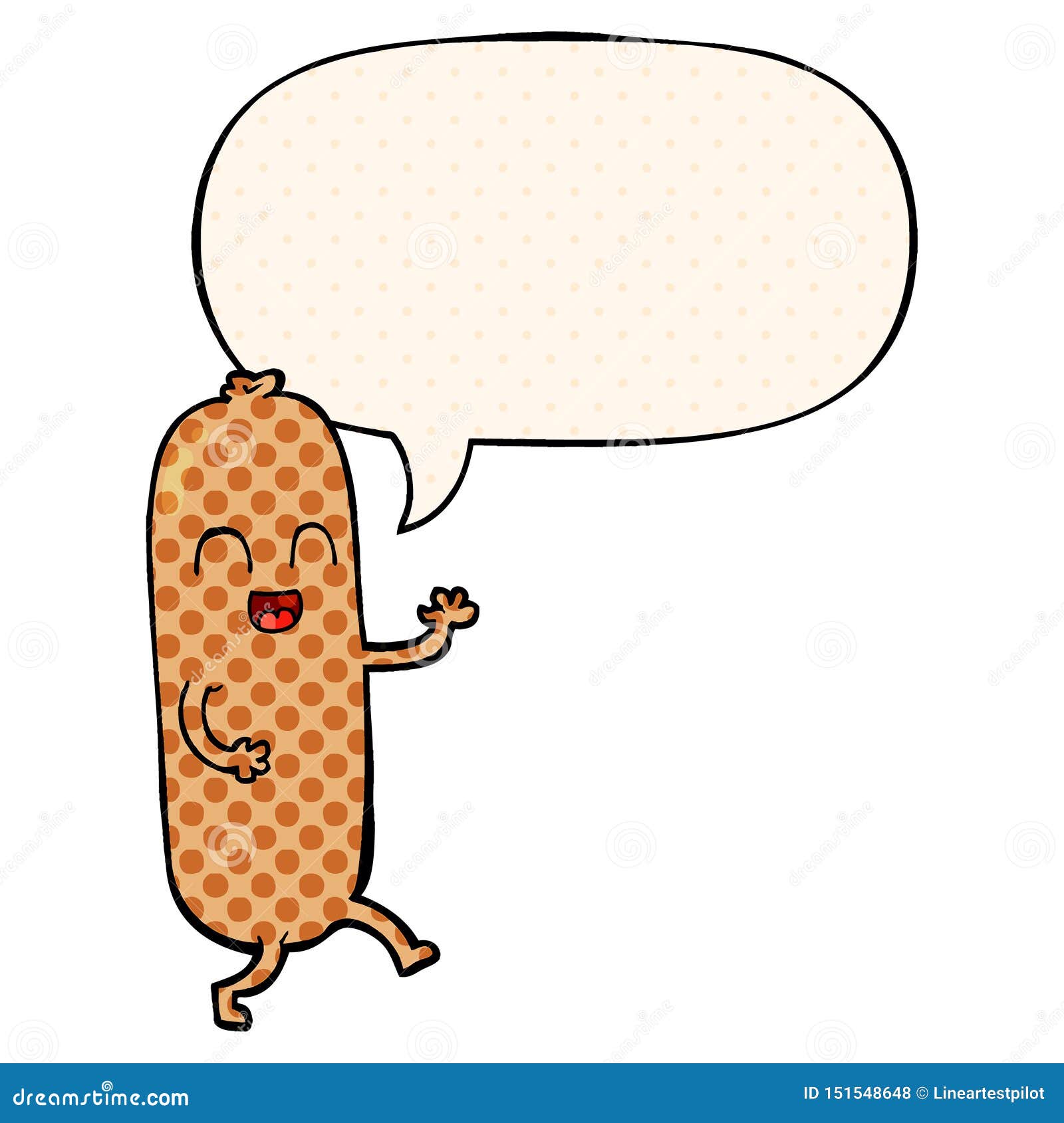 A Creative Cartoon Dancing Sausage and Speech Bubble in Comic Book