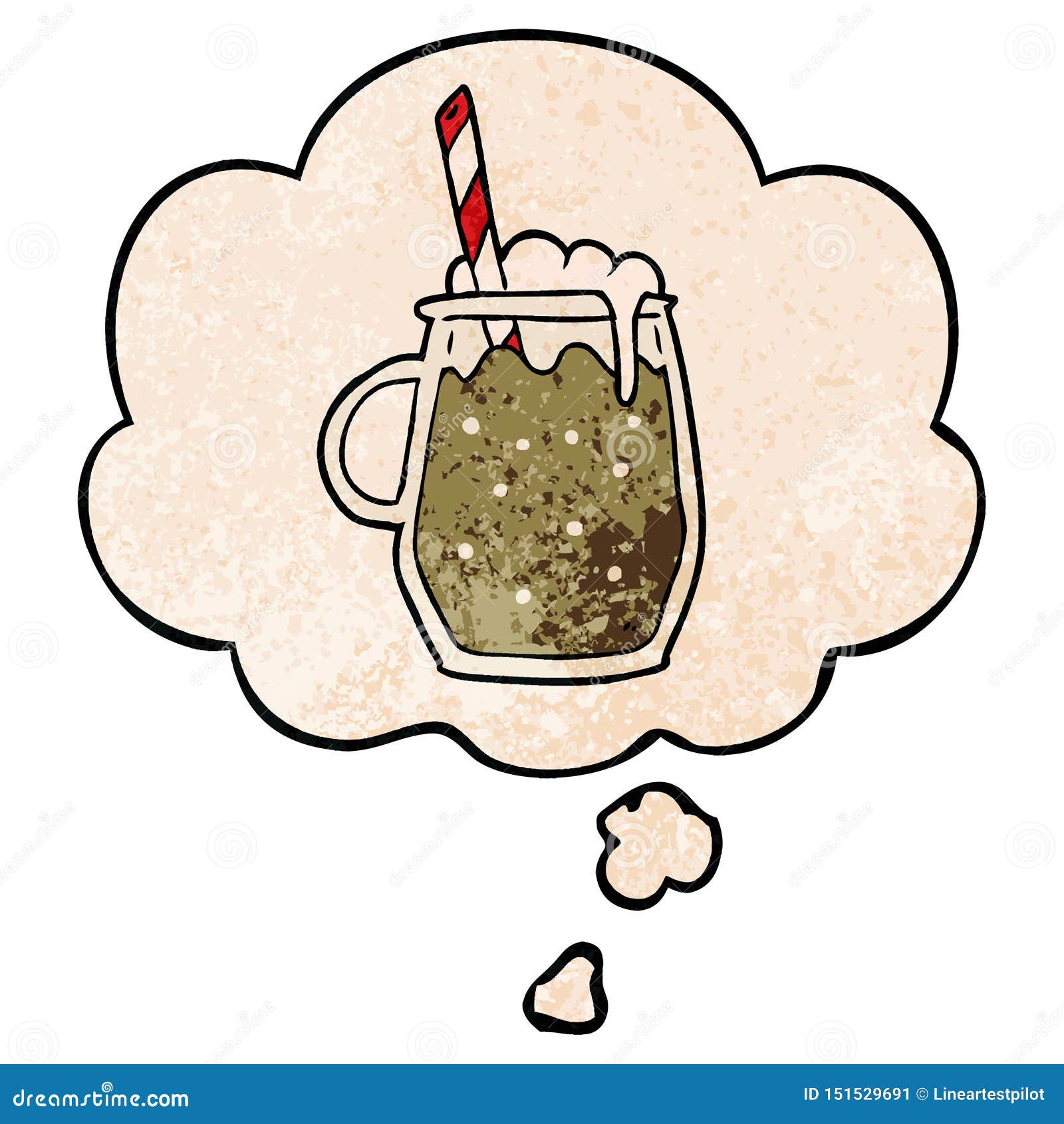 A Creative Cartoon Root Beer and Thought Bubble in Grunge Texture