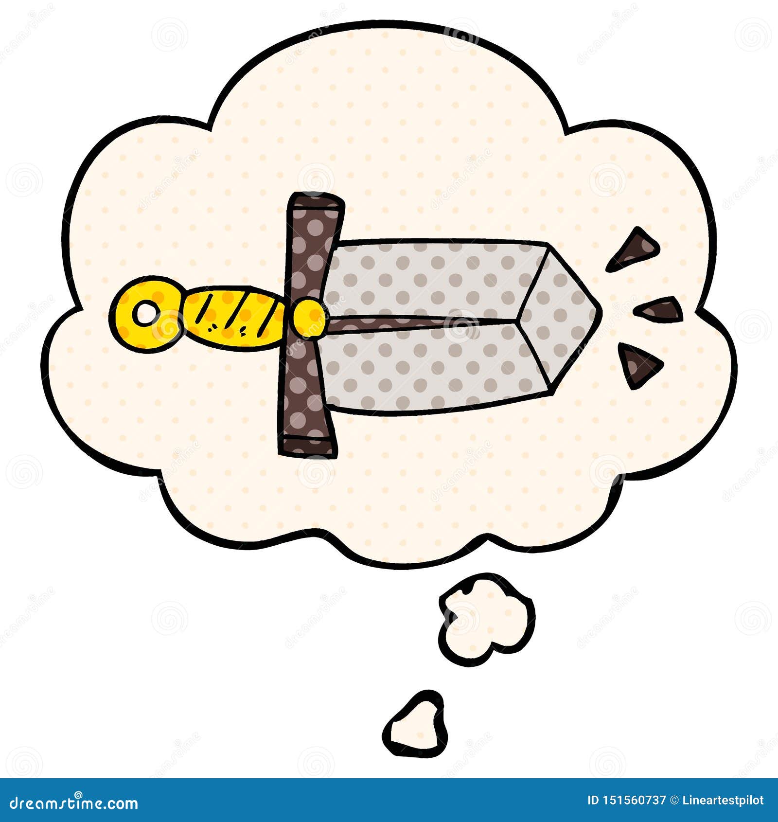 A Creative Cartoon Sword and Thought Bubble in Comic Book Style Stock