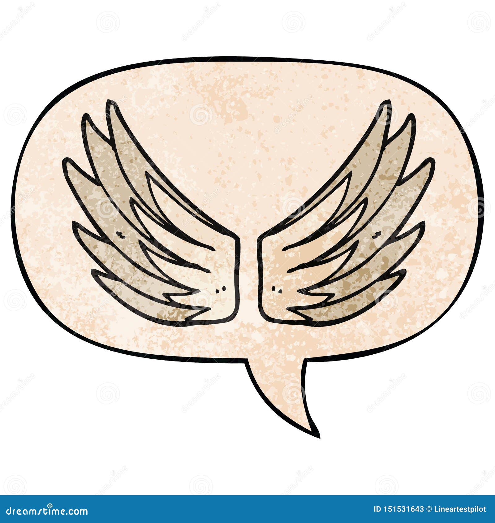 a creative cartoon wings  and speech bubble in retro texture style