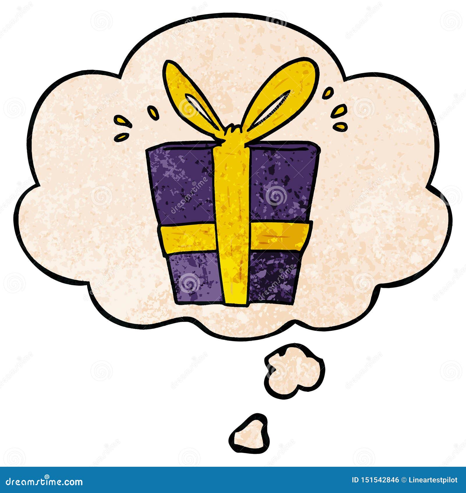 A Creative Cartoon Wrapped Gift and Thought Bubble in Grunge Texture
