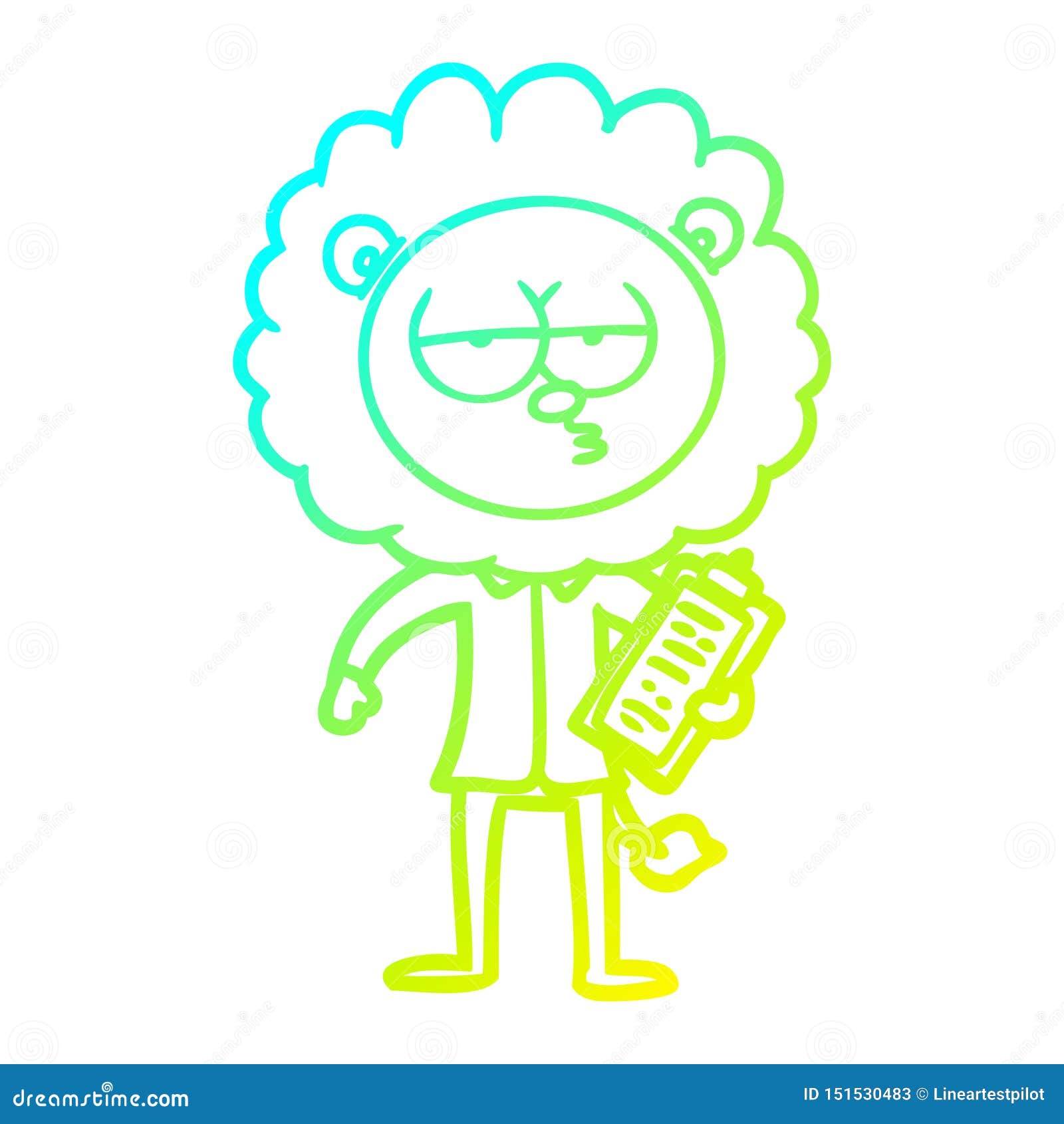 a creative cold gradient line drawing cartoon bored lion manager