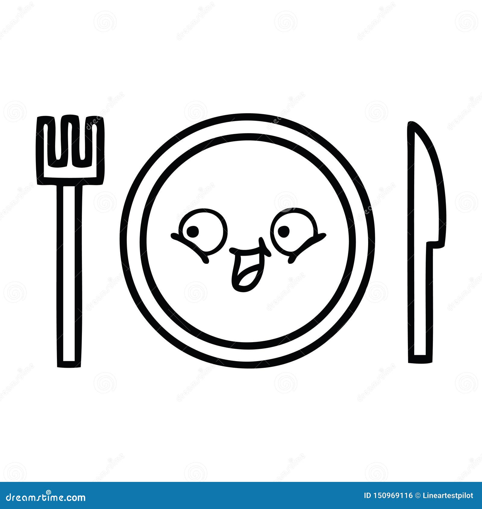 A Creative Line Drawing Cartoon Dinner Plate Stock Vector