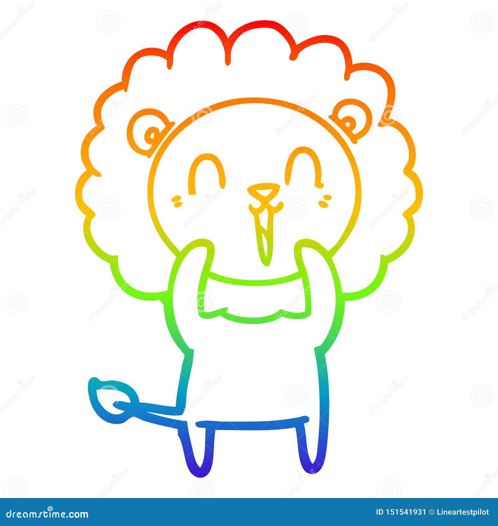 a creative rainbow gradient line drawing laughing lion cartoon