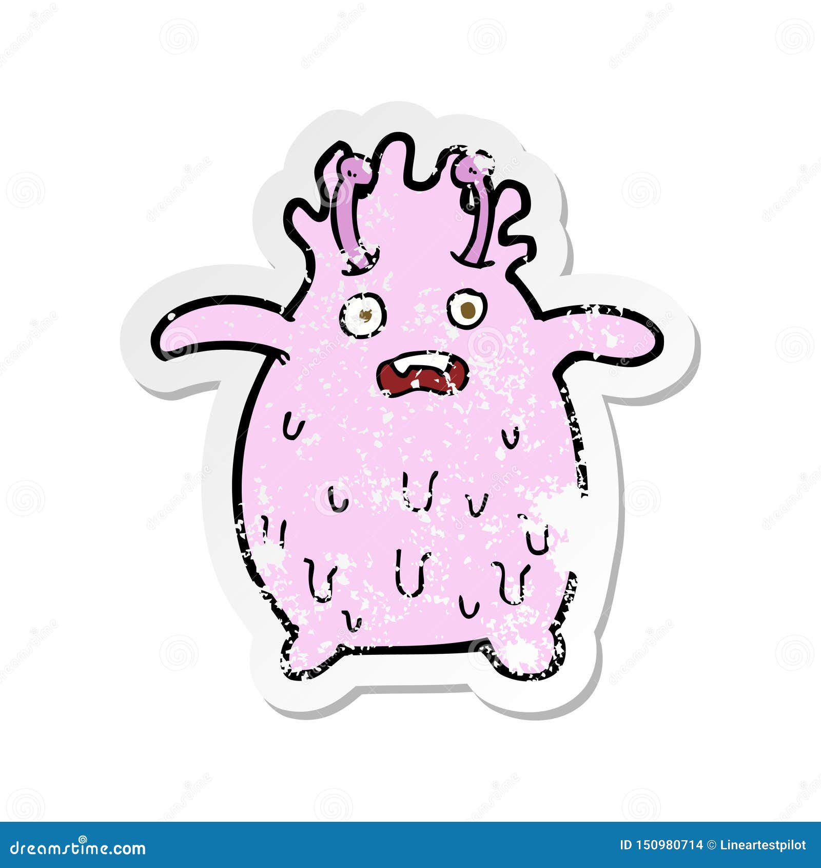 A Creative Retro Distressed Sticker of a Cartoon Funny Slime Monster ...