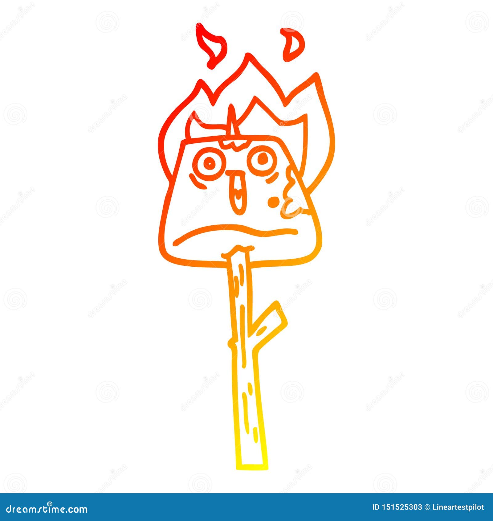 A Creative Warm Gradient Line Drawing Cartoon Marshmallow On Stick