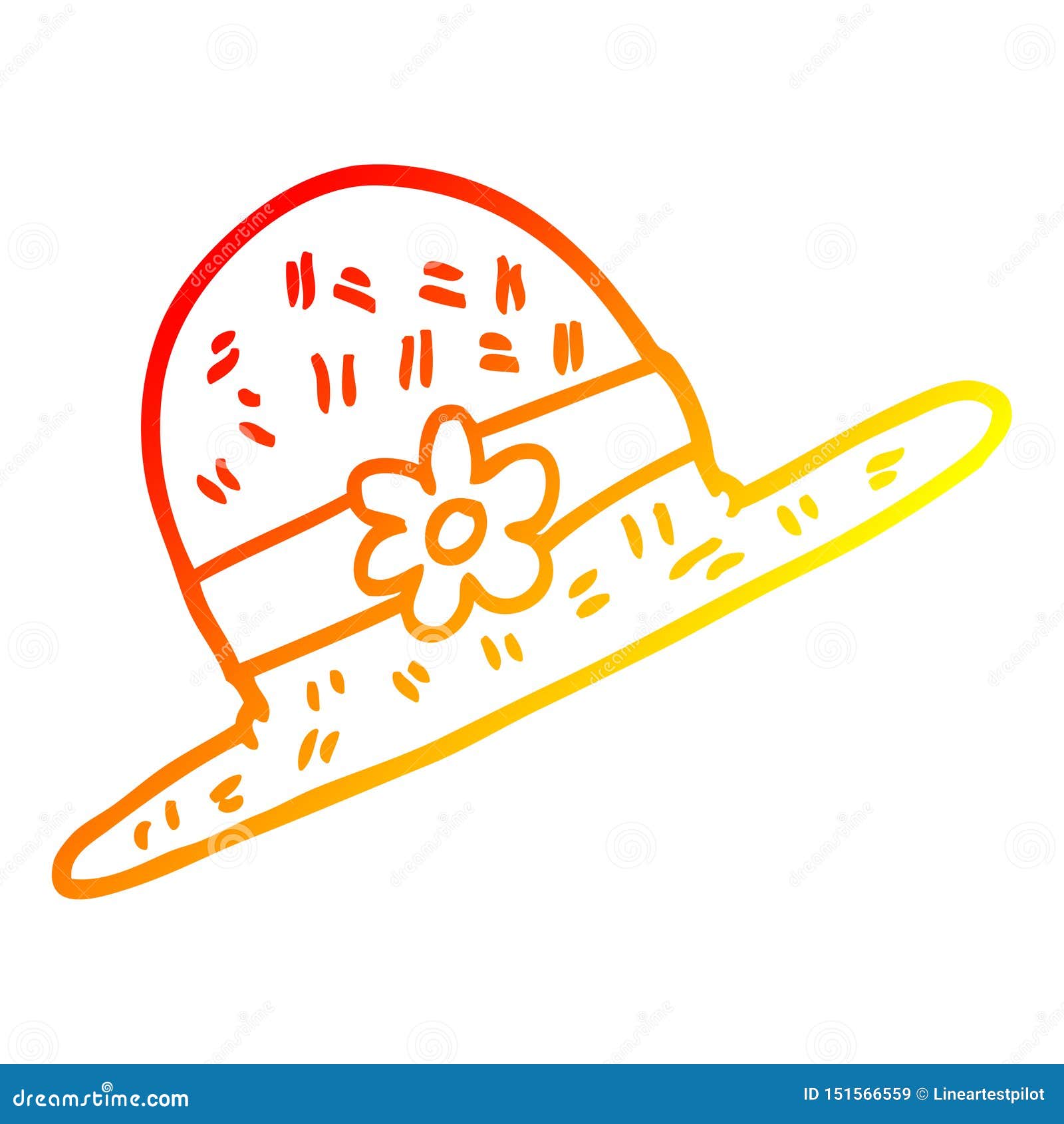 A Creative Warm Gradient Line Drawing Cartoon Straw Hat Stock Vector