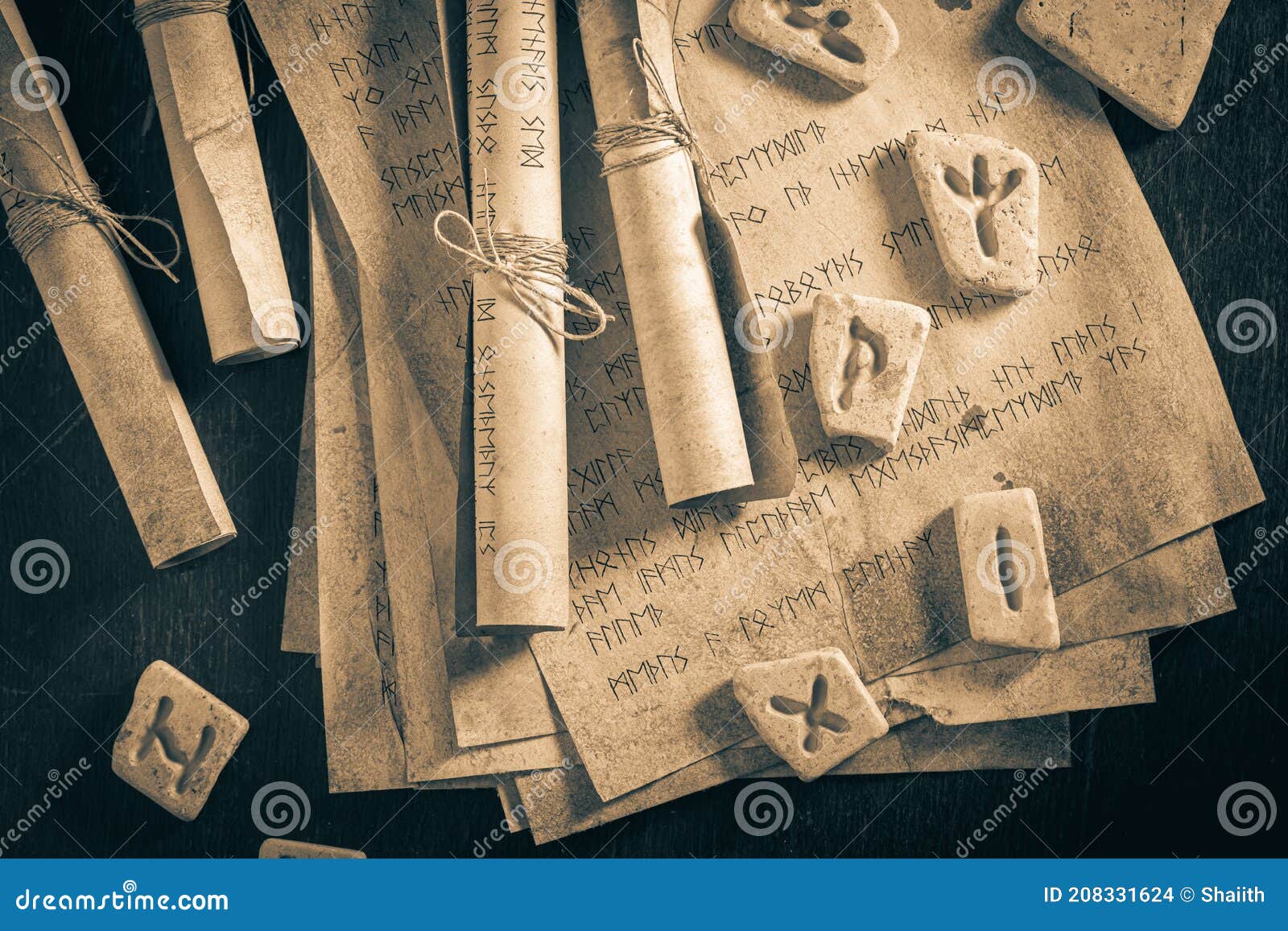 Fortune Teller from Rune Stones Based on Futhark Alphabet Stock Photo