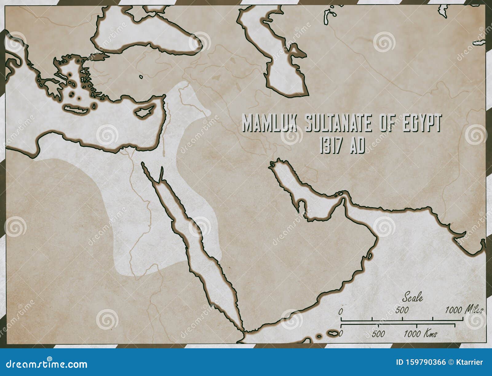 original hand drawn map. mamluk sultanate of egypt in 1317 ad