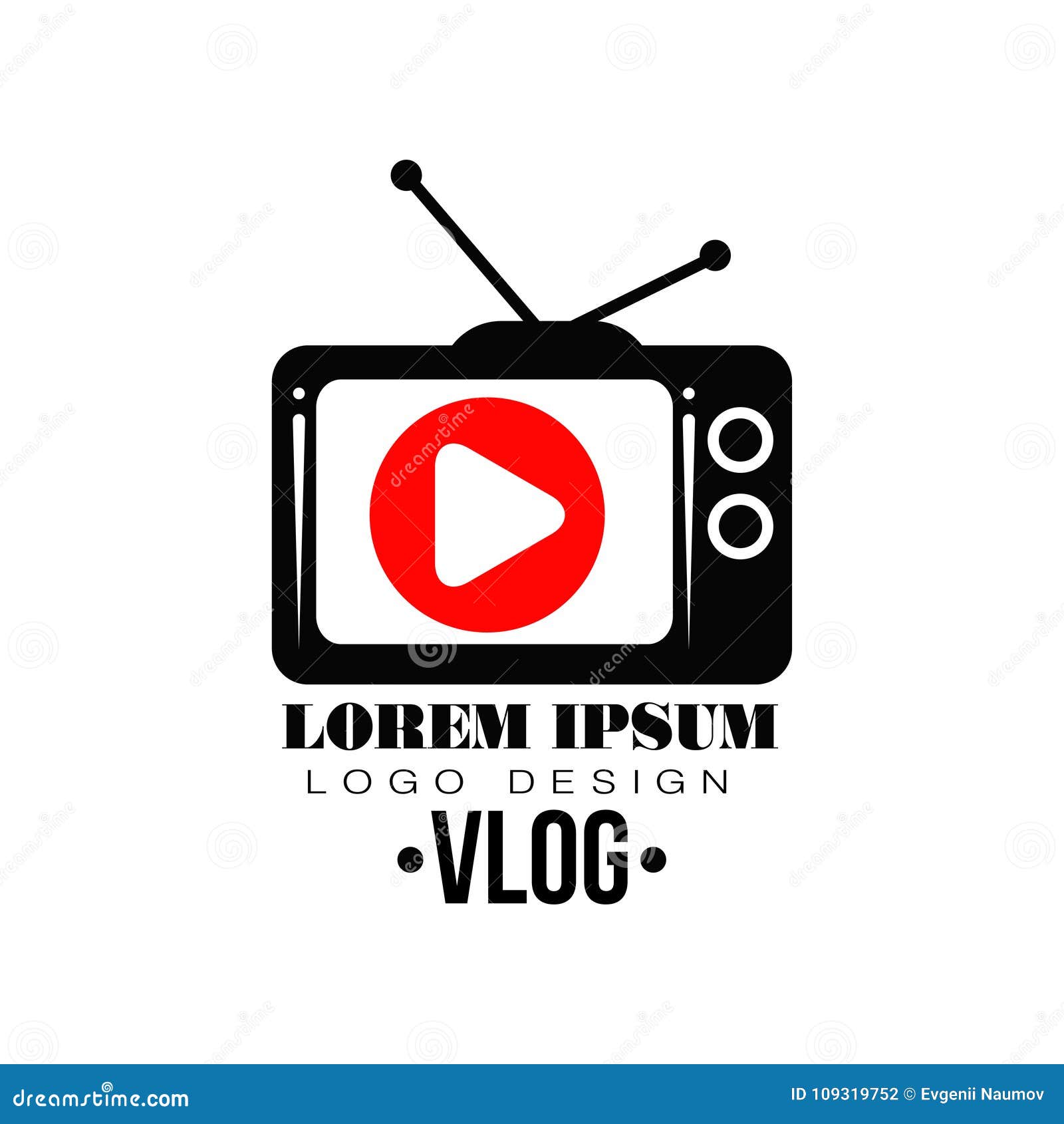 Original Vector Label With Red Play Button On Retro Tv Screen