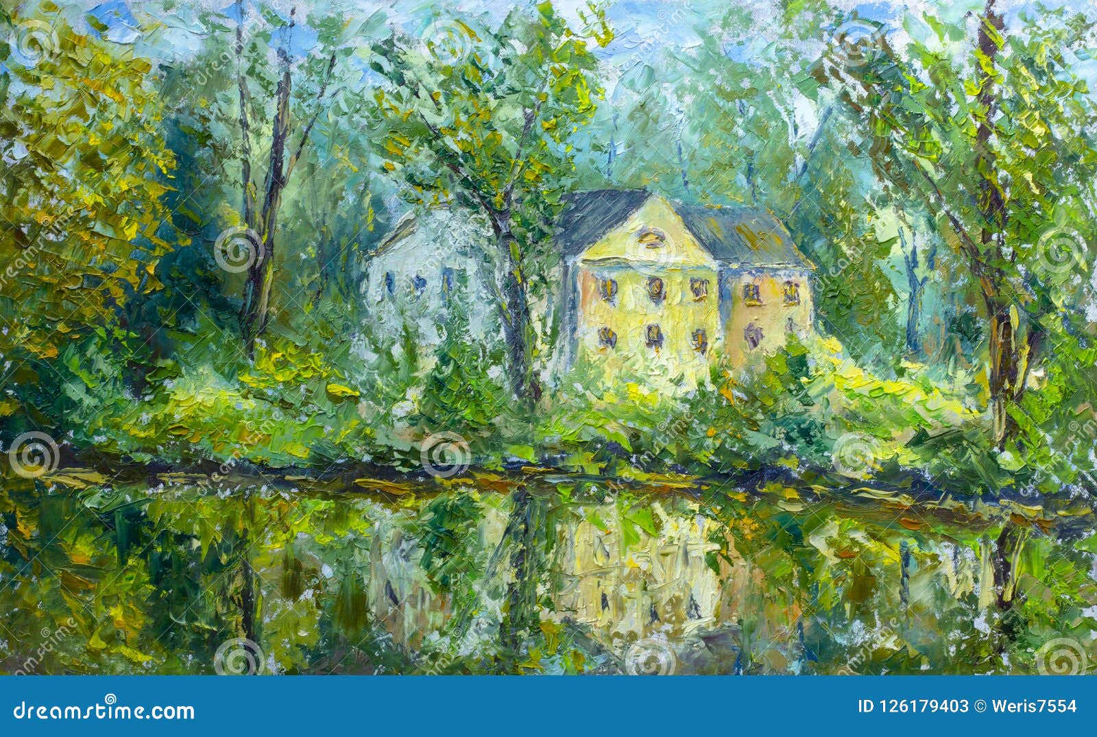 landscape painting original oil painting Oil painting impasto painting green art