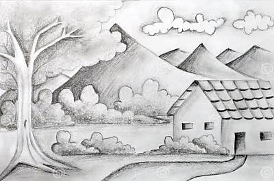 Original Pencil Sketch of a Landscape Stock Illustration - Illustration ...