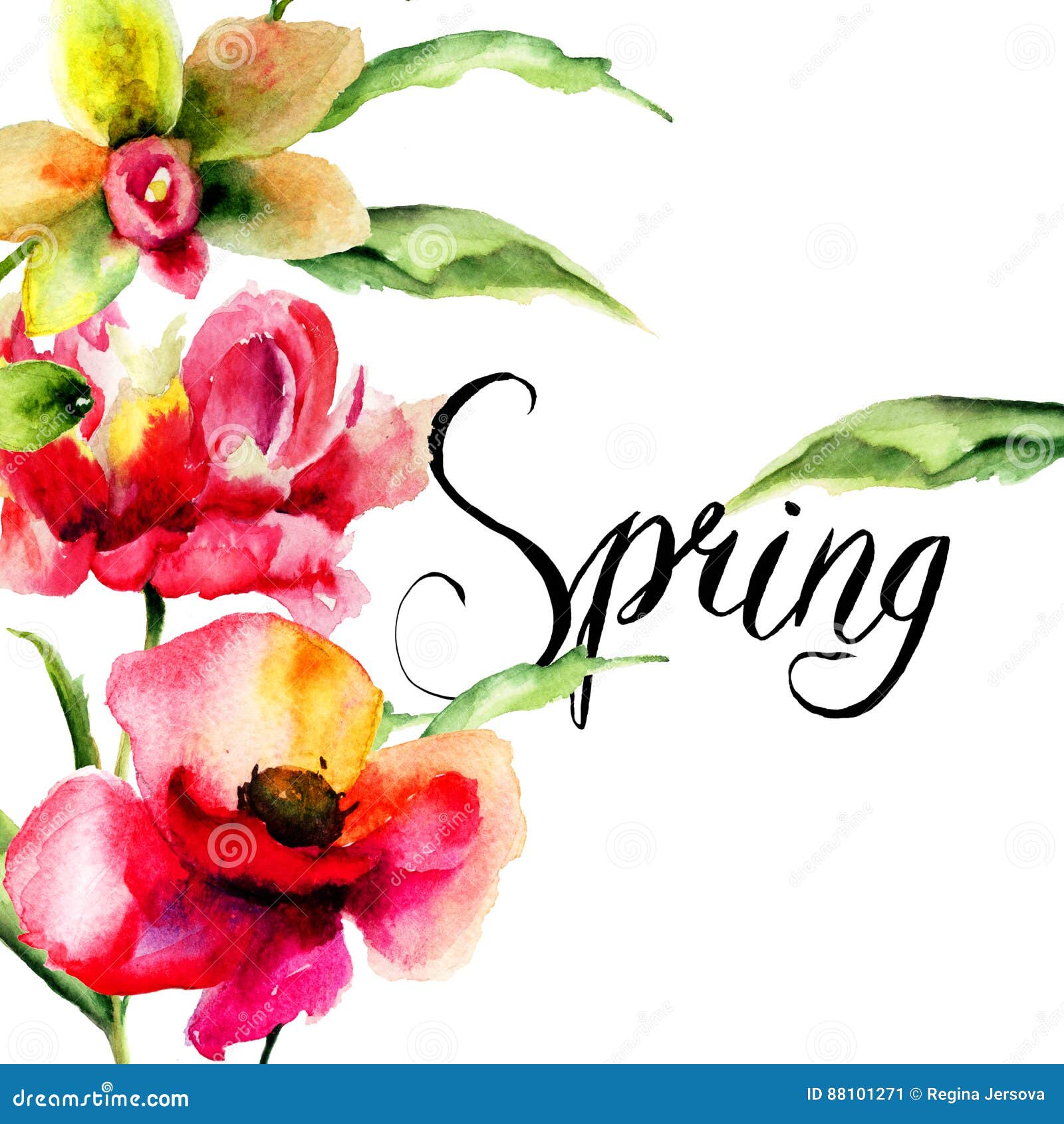 Original Summer Flowers with Title Spring Stock Illustration