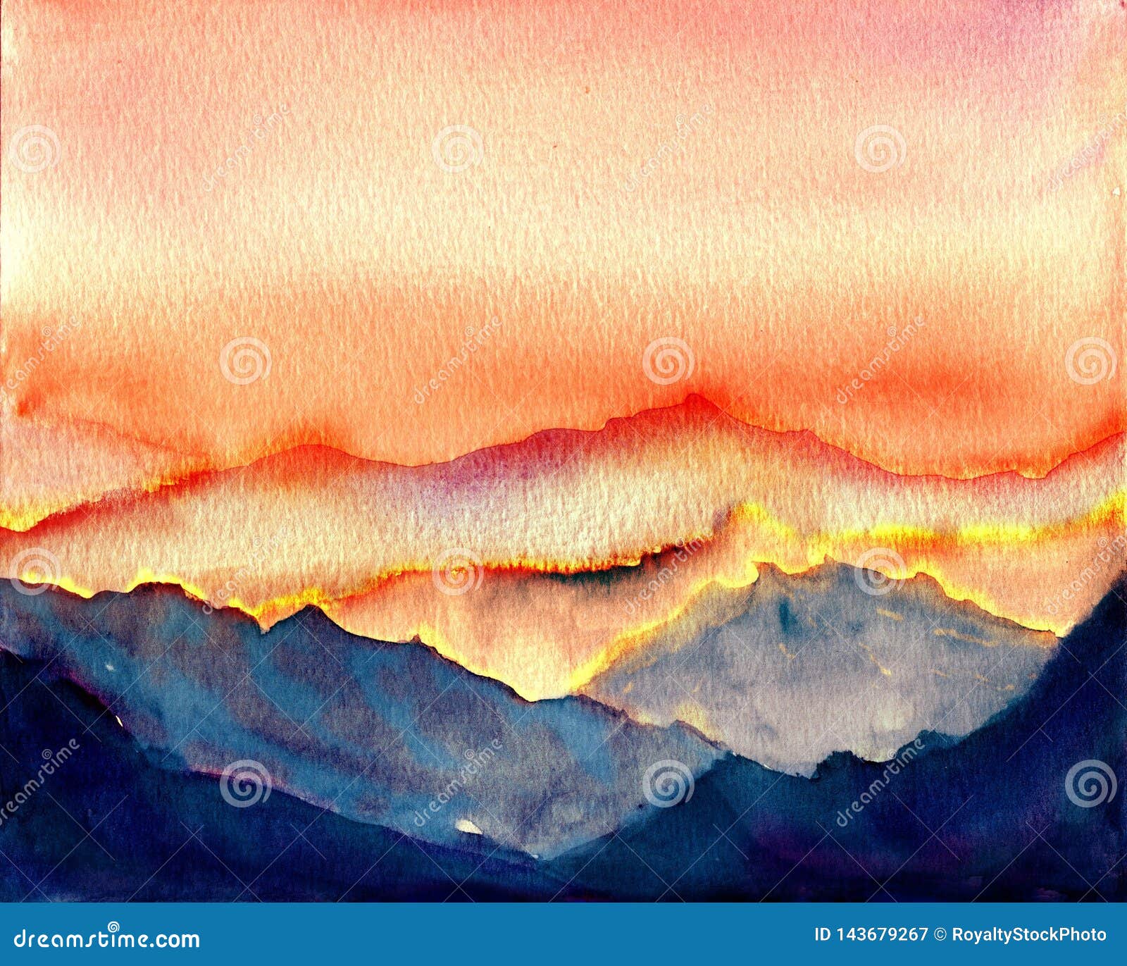 Original Watercolor Mountains Painting Stock Illustration