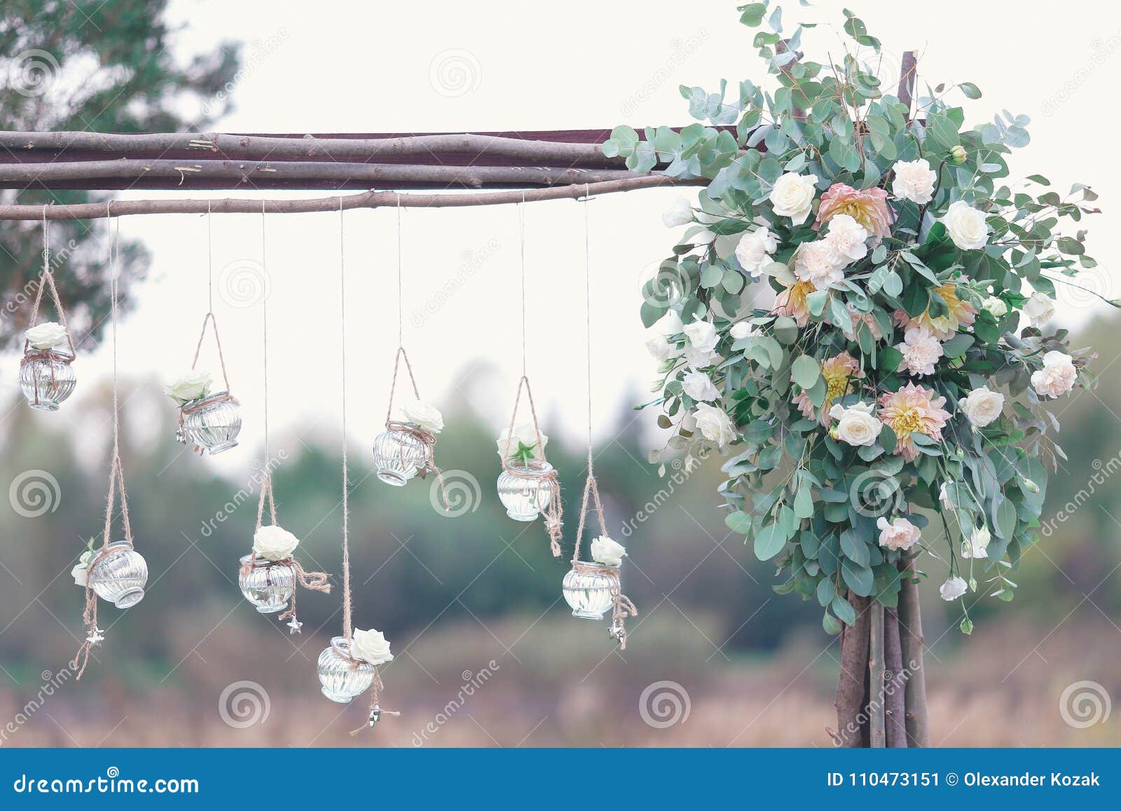 Original Wedding Floral Decoration In The Form Of Mini Vases