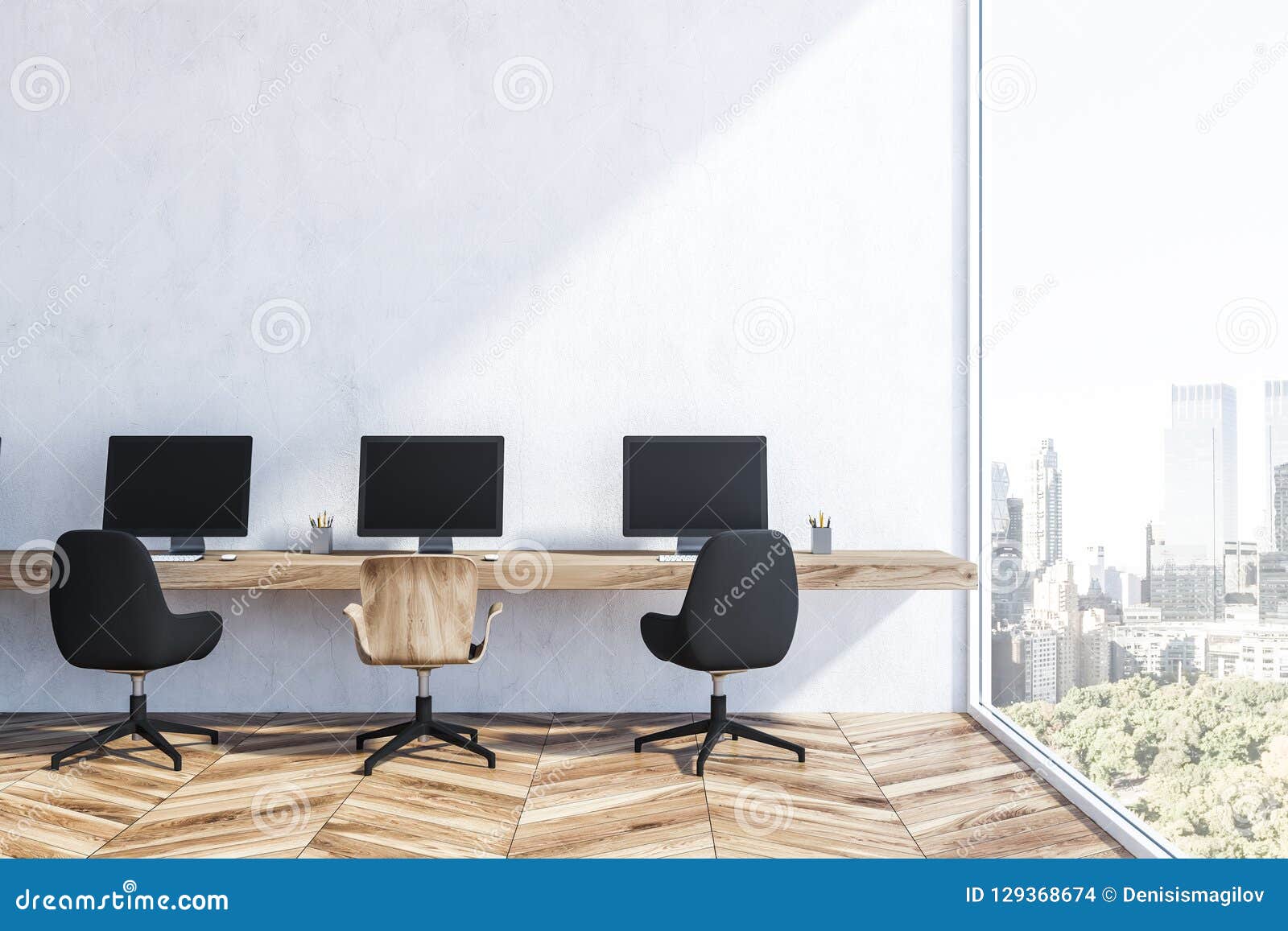 Original White Walls Startup Office Interior Loft Stock