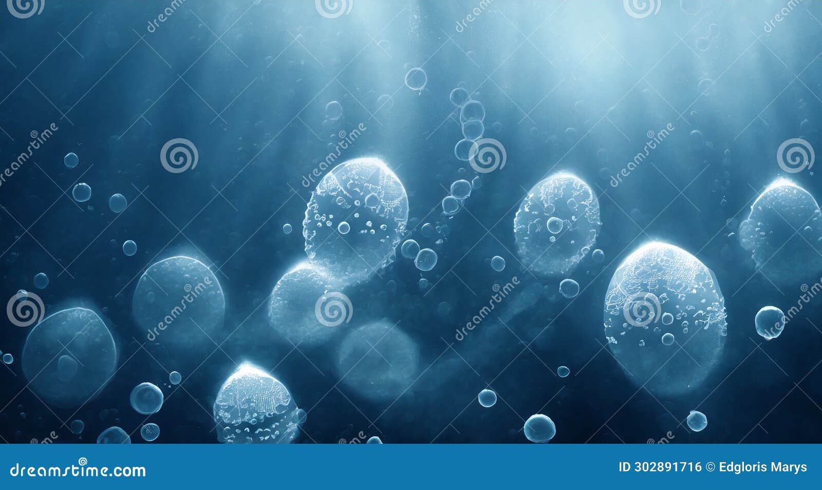 origins of life concept: first living protocells vesicles forming under water, generative ai