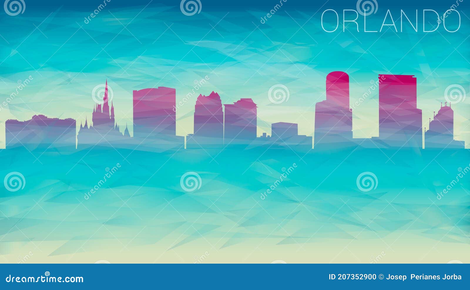 orlando florida city usa silhouette  skyline. broken glass abstract geometric dynamic textured. banner background. colorful