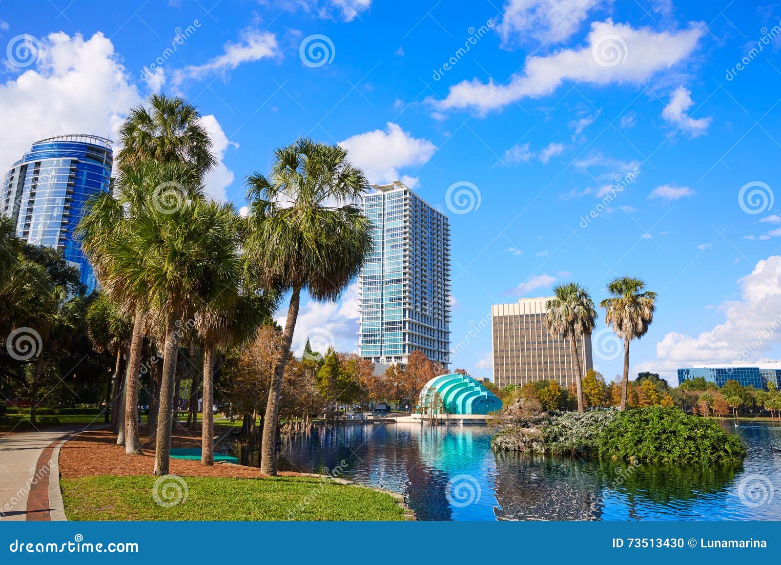 orlando skyline fom lake eola florida us