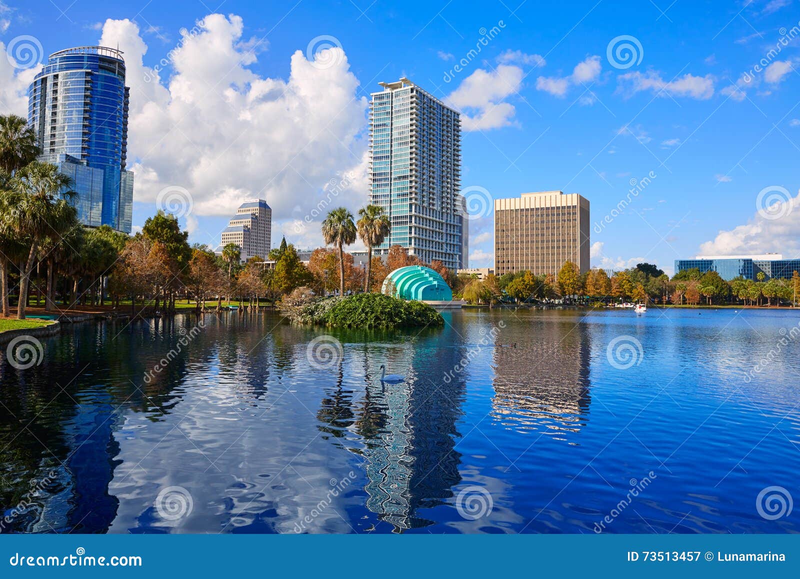 orlando skyline fom lake eola florida us