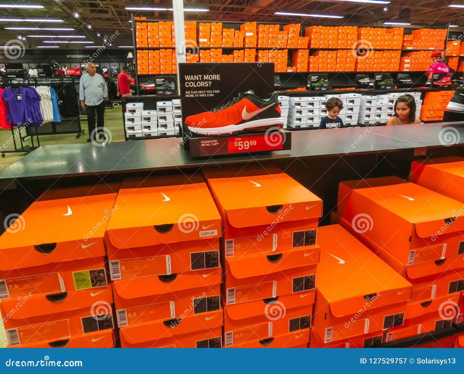 Orlando, - May 8, 2018: Background of Stacked Nike Shoes at Orlando Premium Outlet at Orlando, USA Editorial Photography - Image of famous, casual: