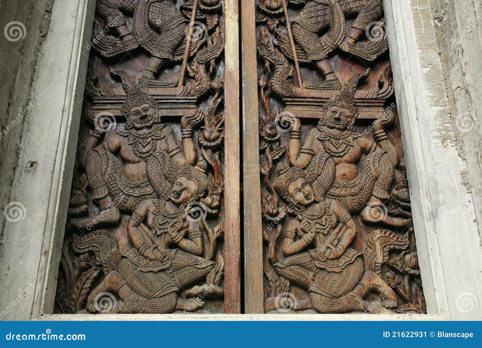 Ornament Ancient Art Pattern On Wooden Door Stock Image 