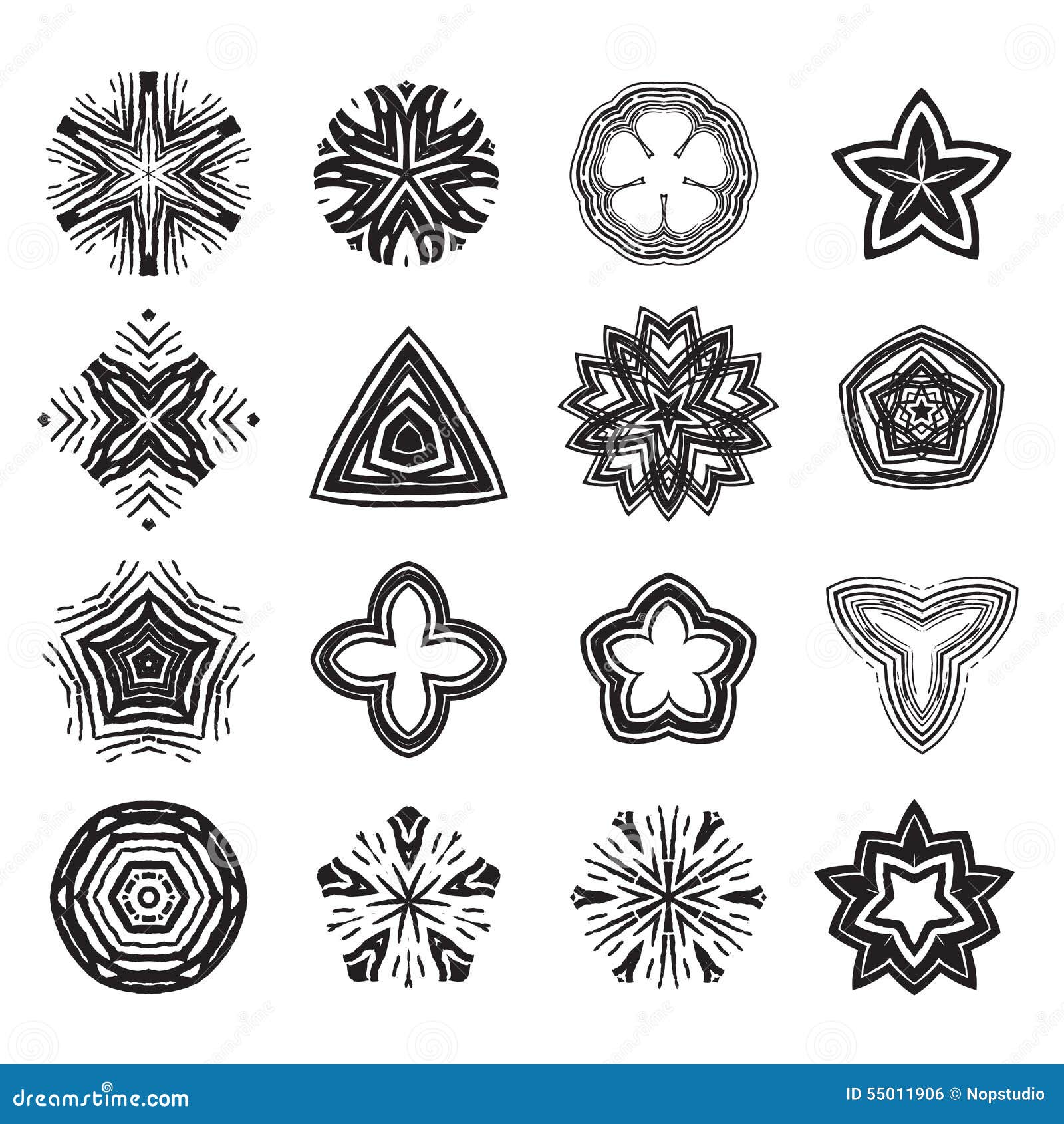 Ornament Black and White Line Art Design Set Stock Vector