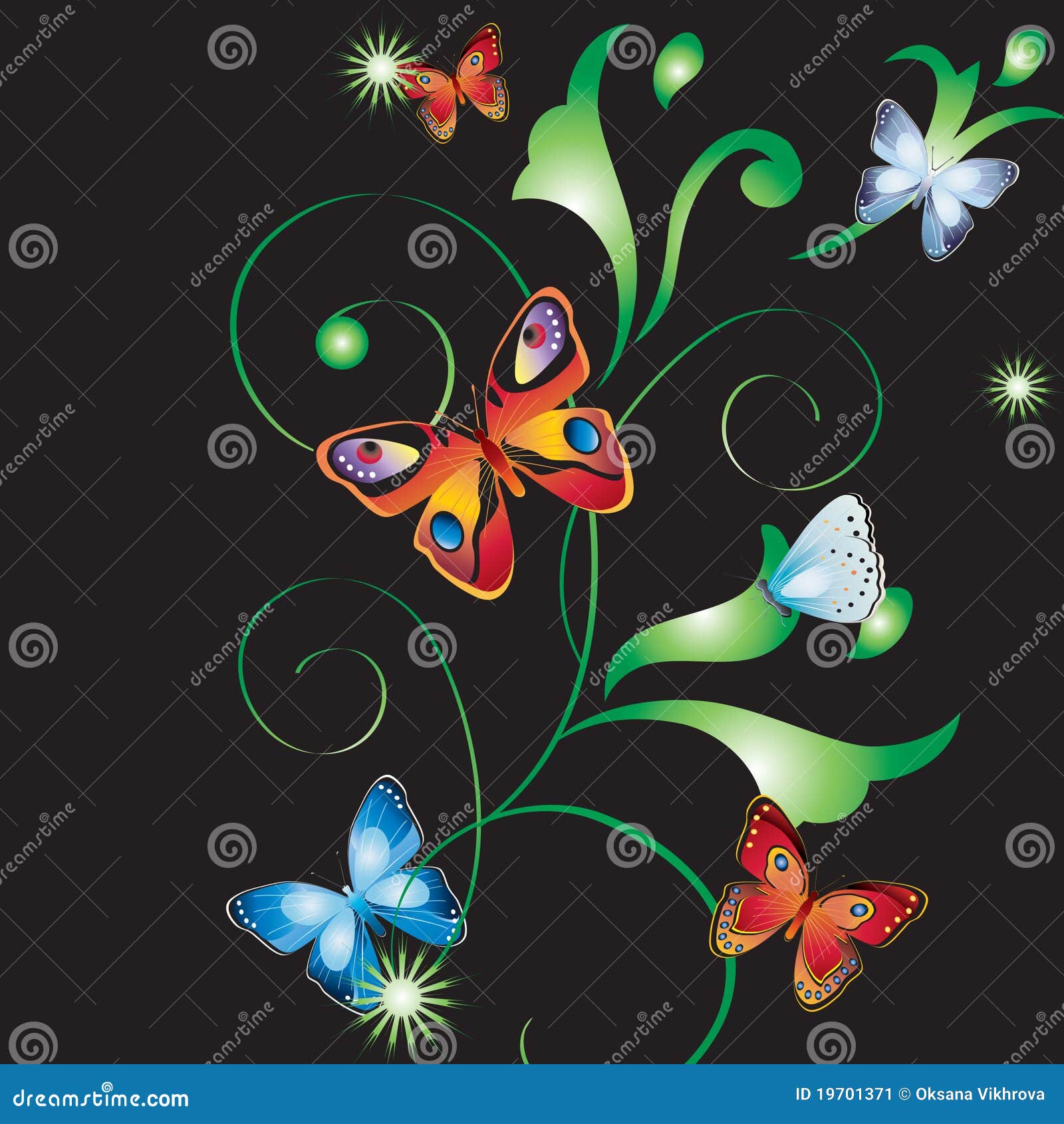 Ornament with butterflies. stock vector. Illustration of black 19701371