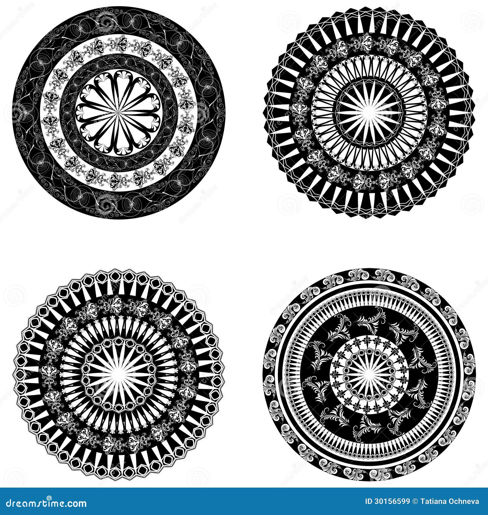 Ornament in a Circle in Black and White Stock Illustration